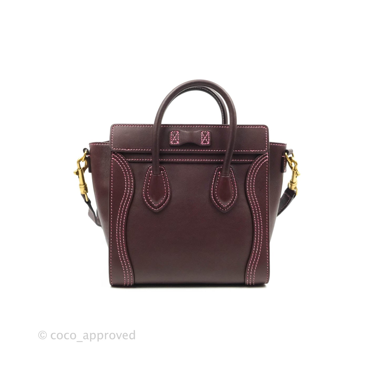 Celine Nano Luggage Bag Burgundy Gold Hardware