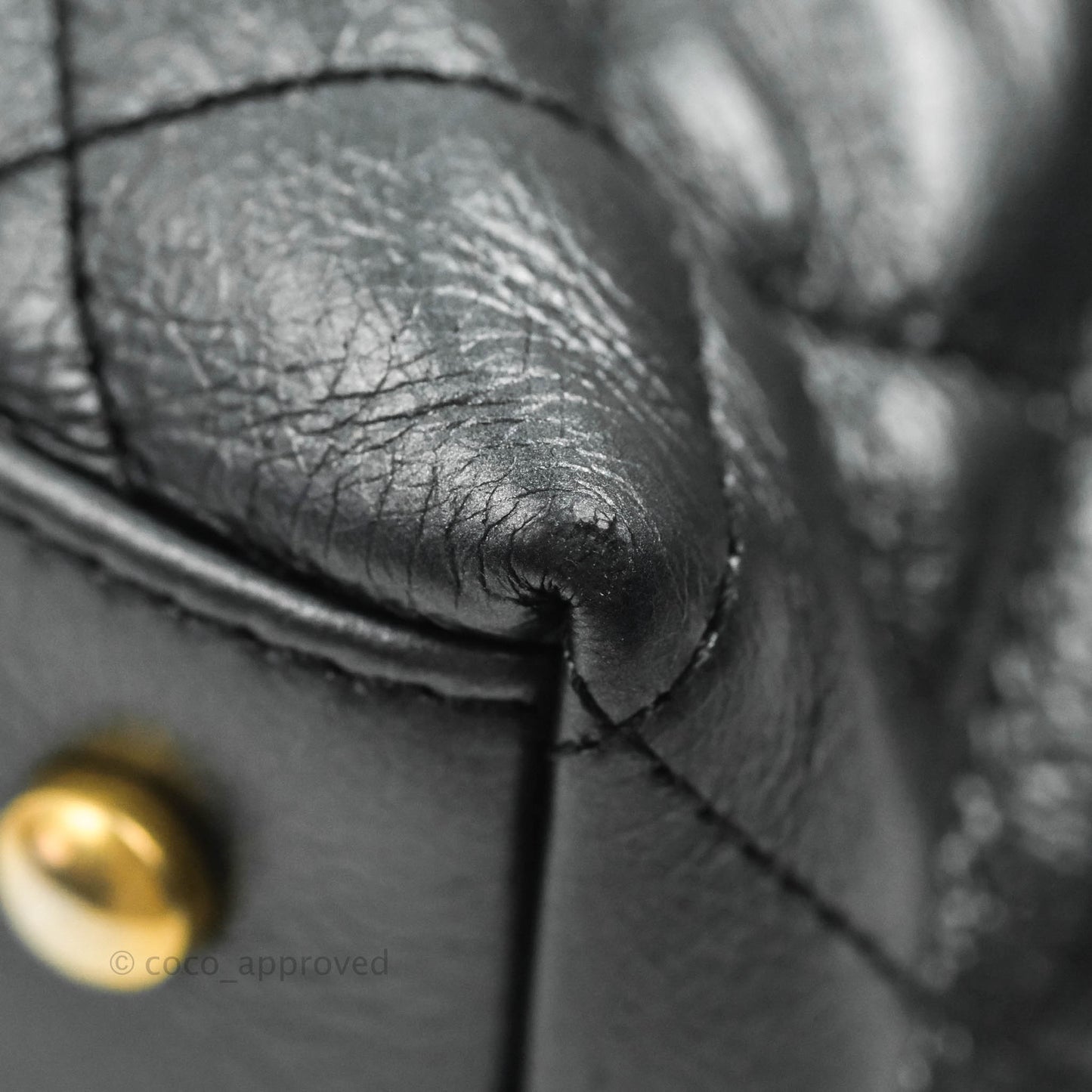 Chanel Quilted Drawstring Shopping Tote Bag Metallic Dark Grey Aged Calfskin Aged Gold Hardware