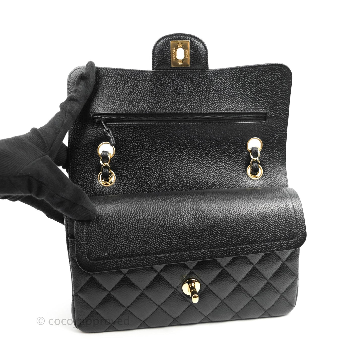 Chanel Small Classic Quilted Flap Black Caviar Gold Hardware