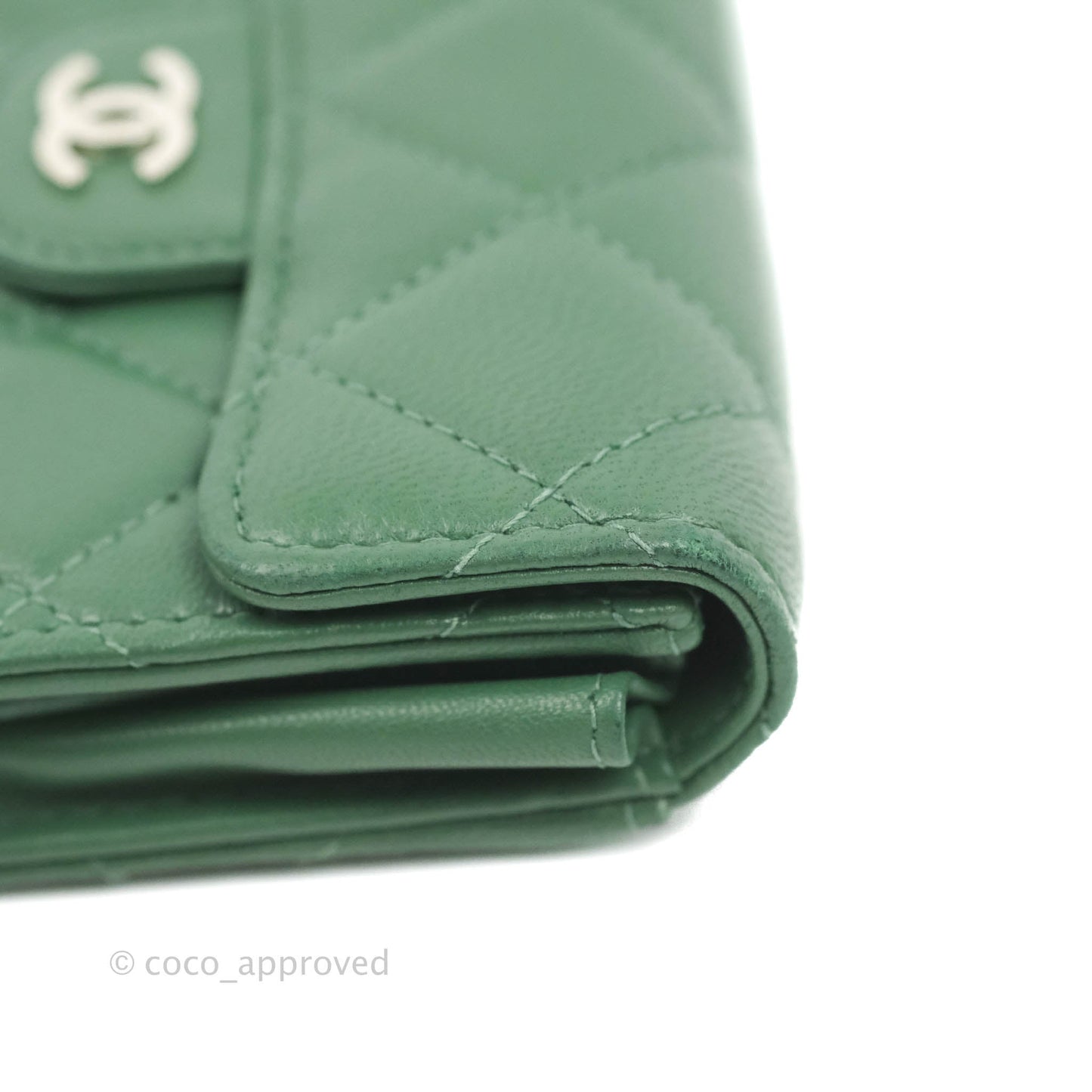 Chanel Classic Flap Coin Purse Dark Green Lambskin Silver Hardware