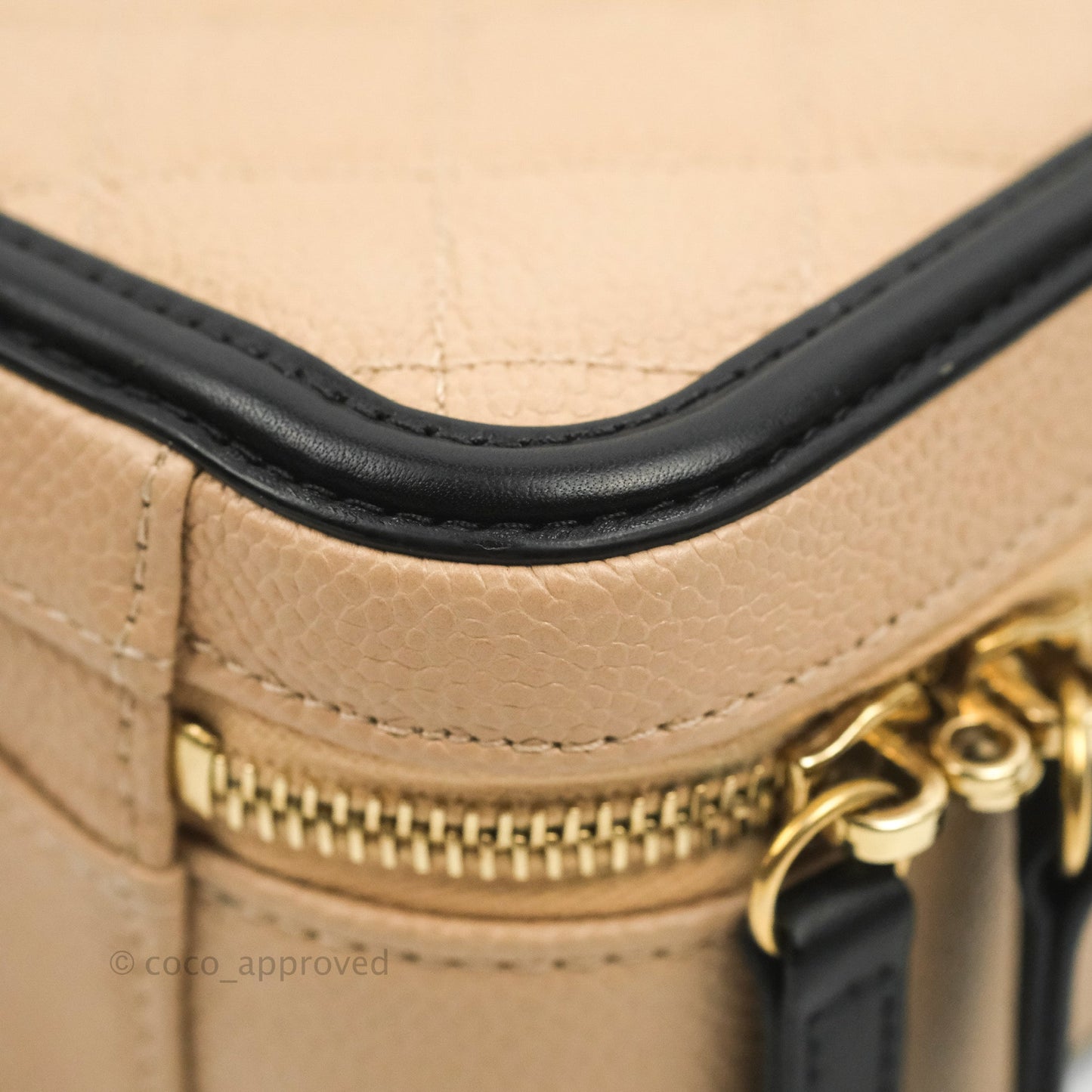 Chanel Quilted Medium CC Filigree Vanity Case Beige Caviar Aged Gold Hardware