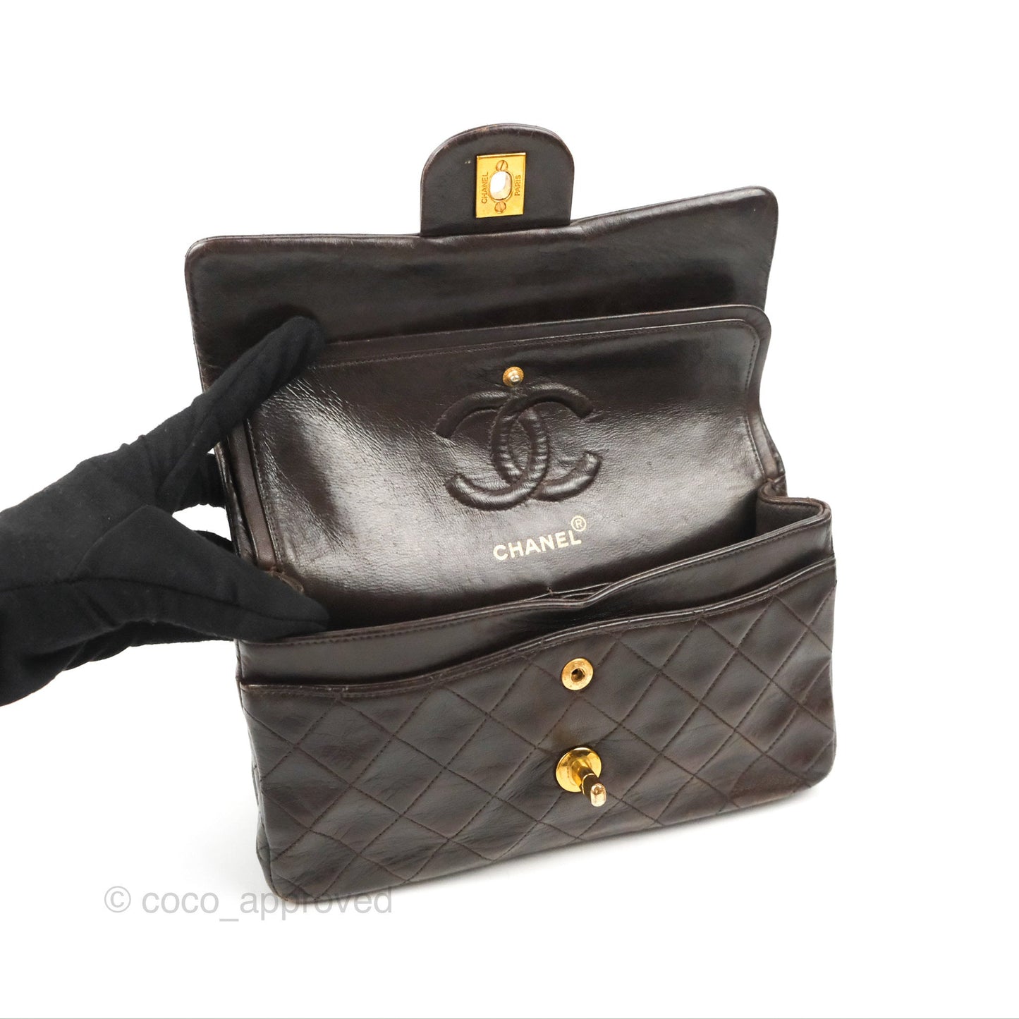 Chanel Vintage Small Classic Flap Brown Lambskin 24K Gold Hardware