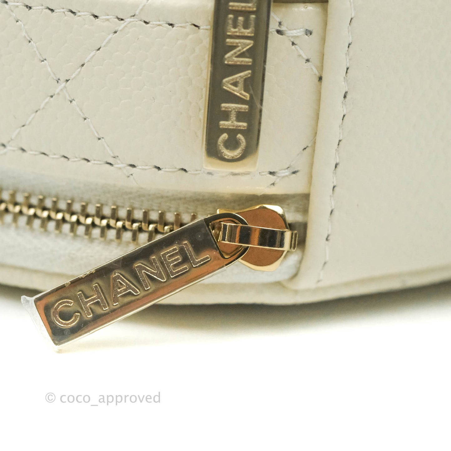 Chanel Mini Round Vanity Bag with Handle Ivory Caviar 22C