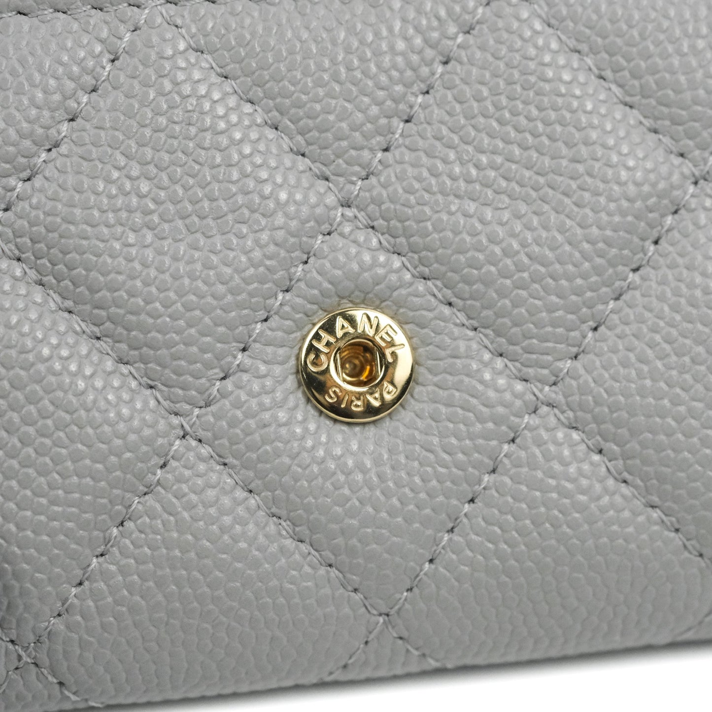 Chanel Quilted Flap Card Holder Grey Caviar Gold Hardware