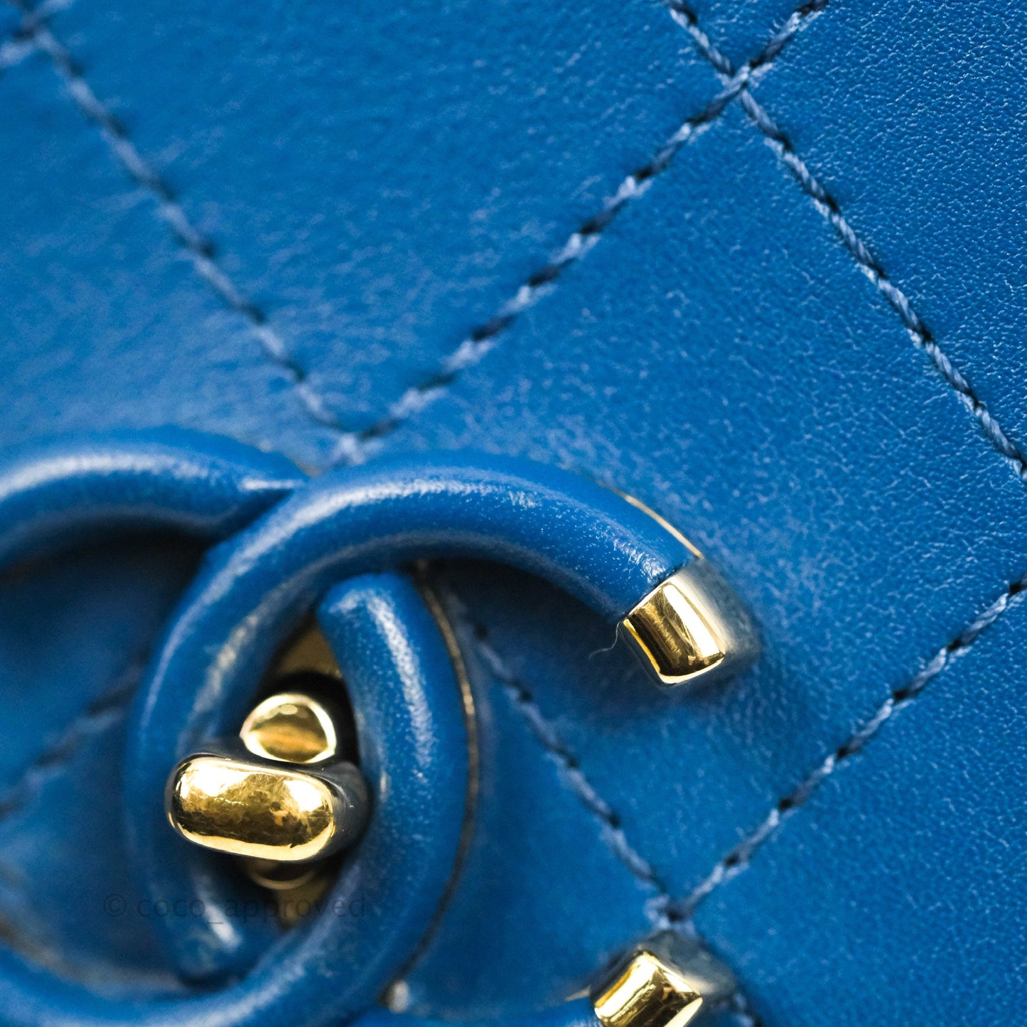 Chanel Blue Quilted Leather Small Frame In Flap Bag