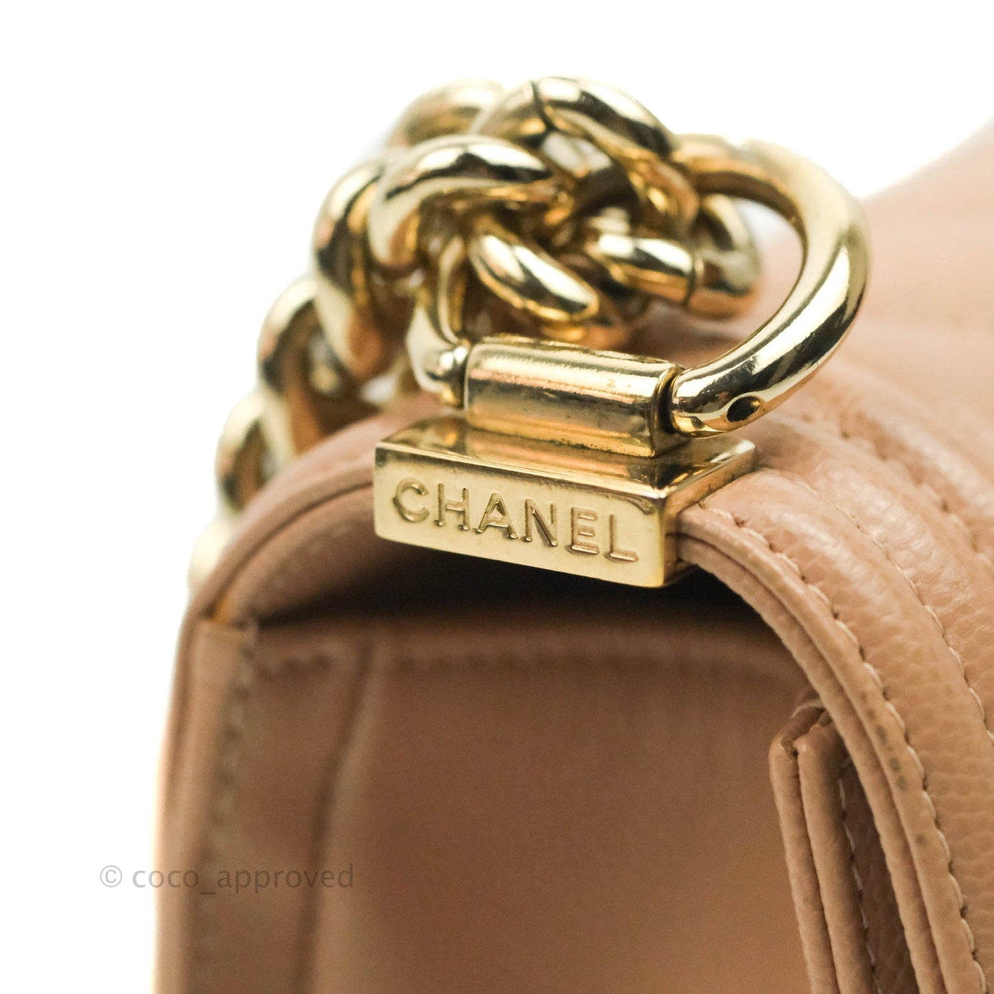 Chanel Small Chevron Boy Dark Beige Caviar Gold Hardware