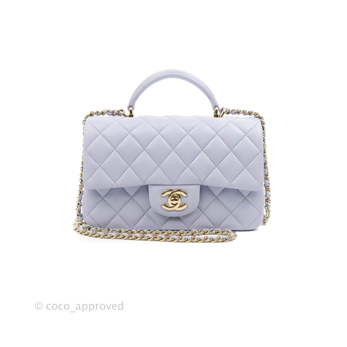 Chanel Top Handle Mini Rectangular Flap Bag Lilac Lambskin Aged Gold Hardware 21K
