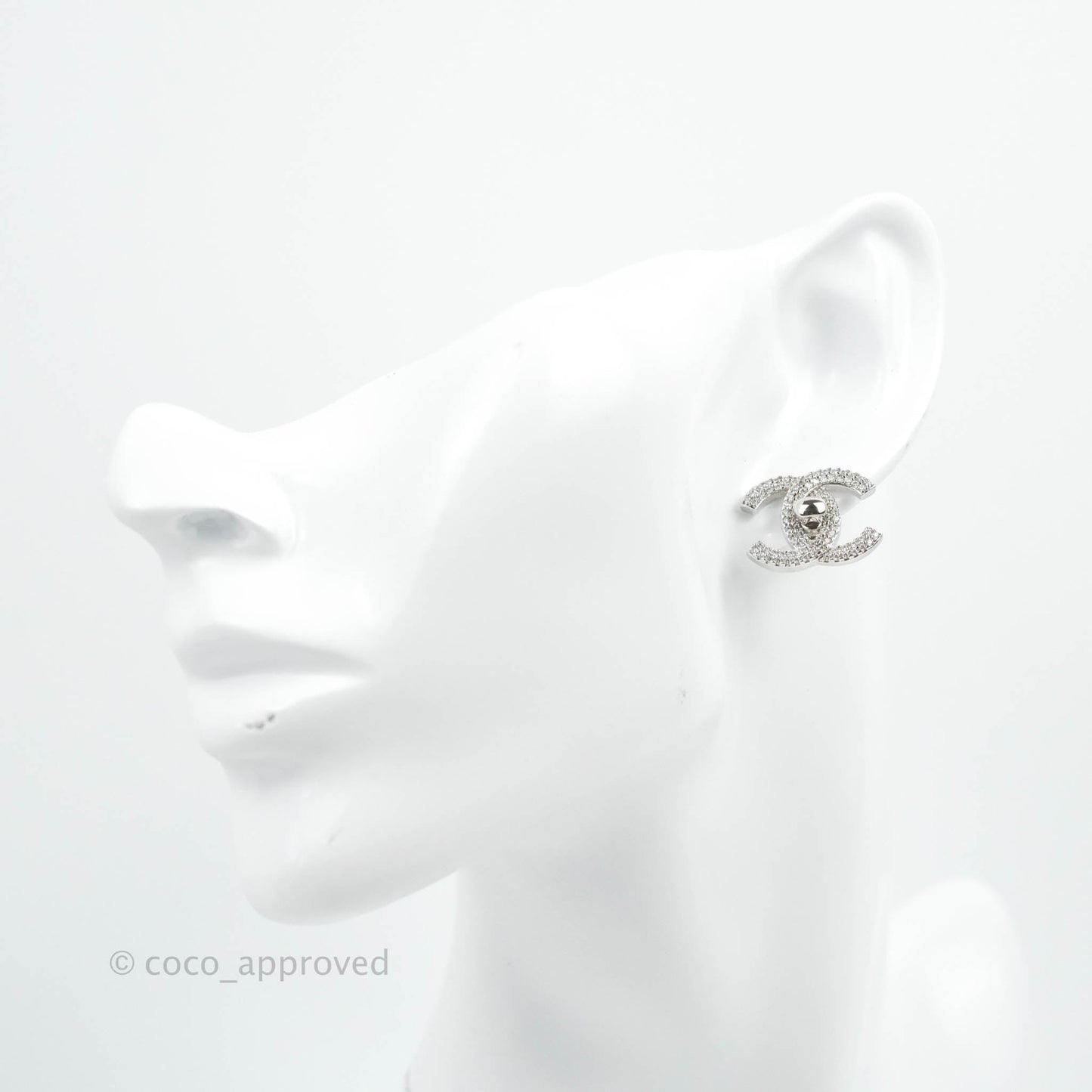 Chanel CC Crystal Turn Lock Earrings Silver Tone 22B