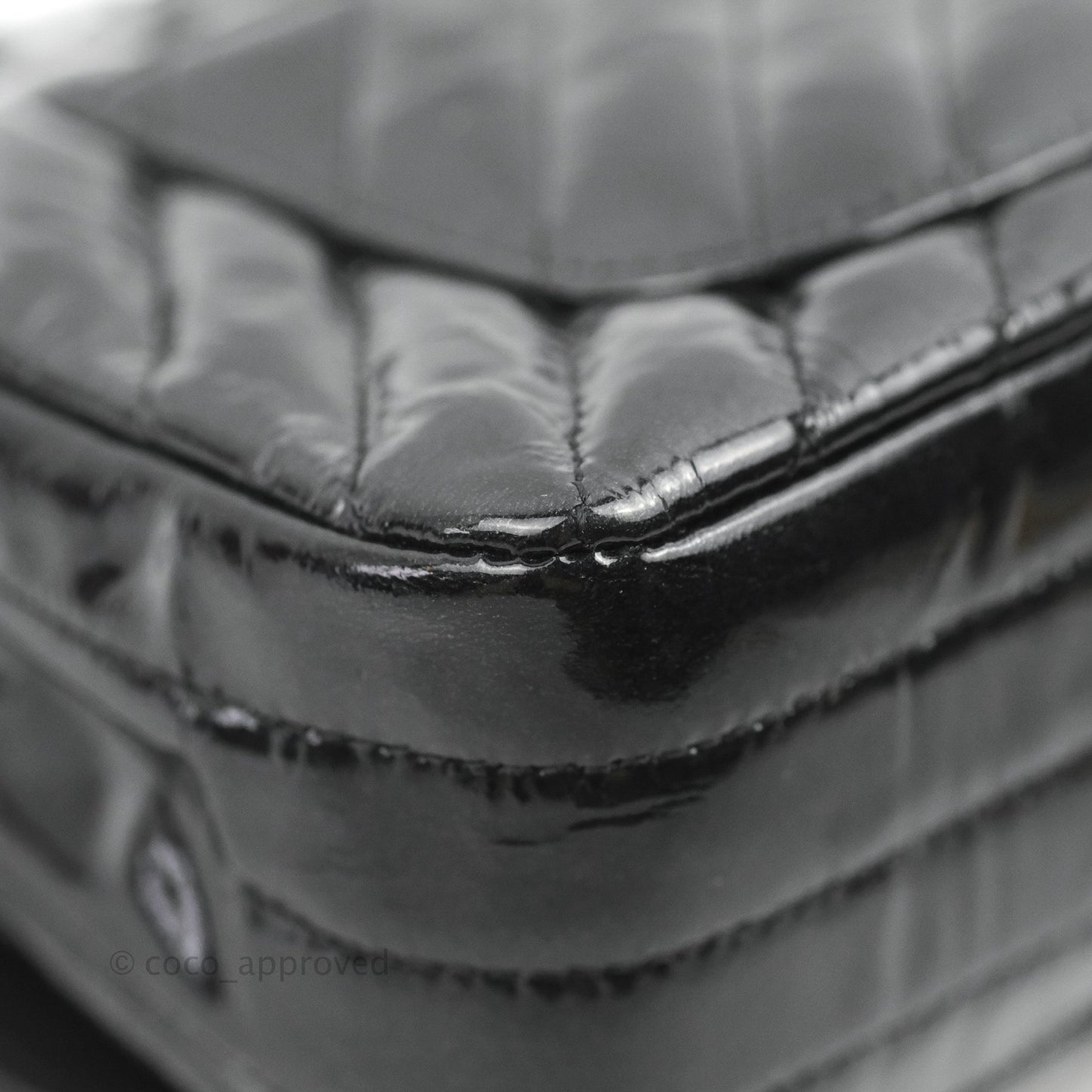 Chanel Mini Rectangular Flap Chevron Black Crumpled Metallic Patent So Black