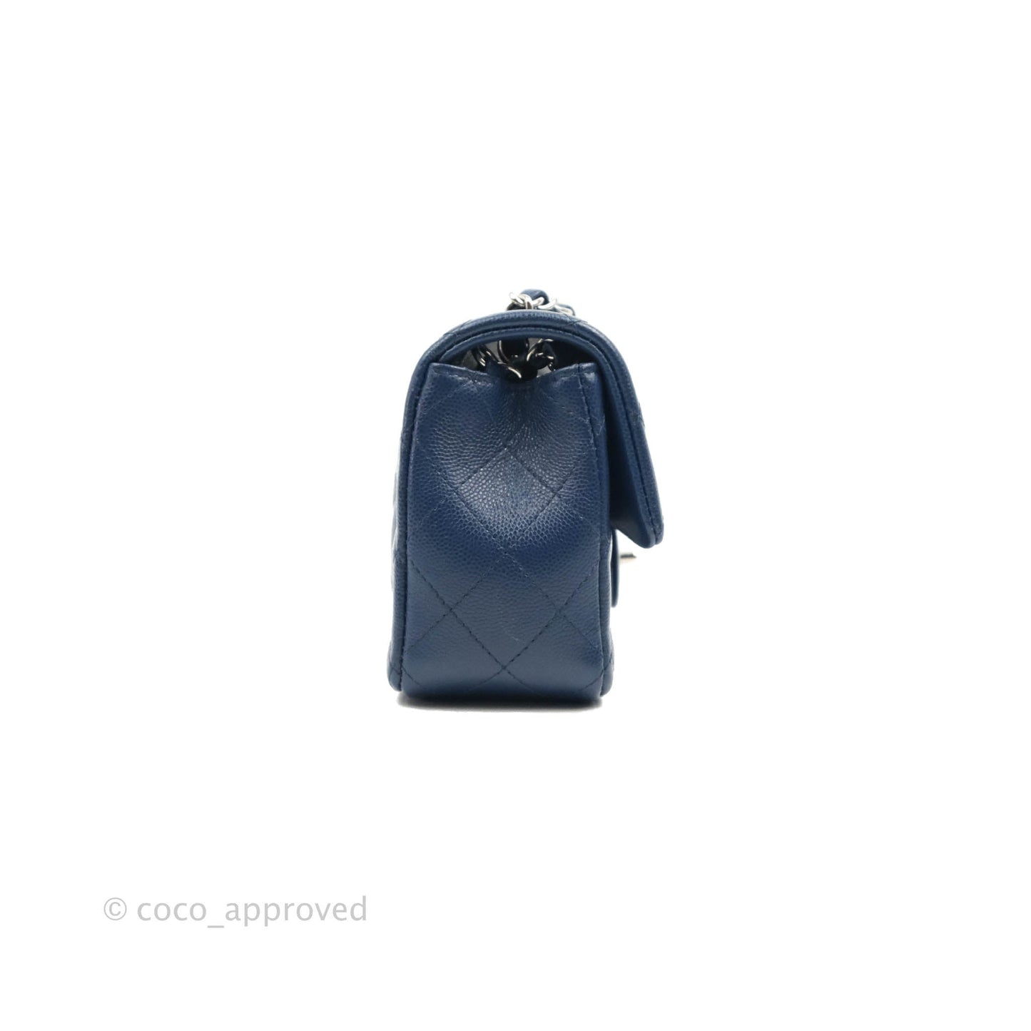 Chanel Quilted Mini Rectangular Flap Blue Caviar Silver Hardware 17B