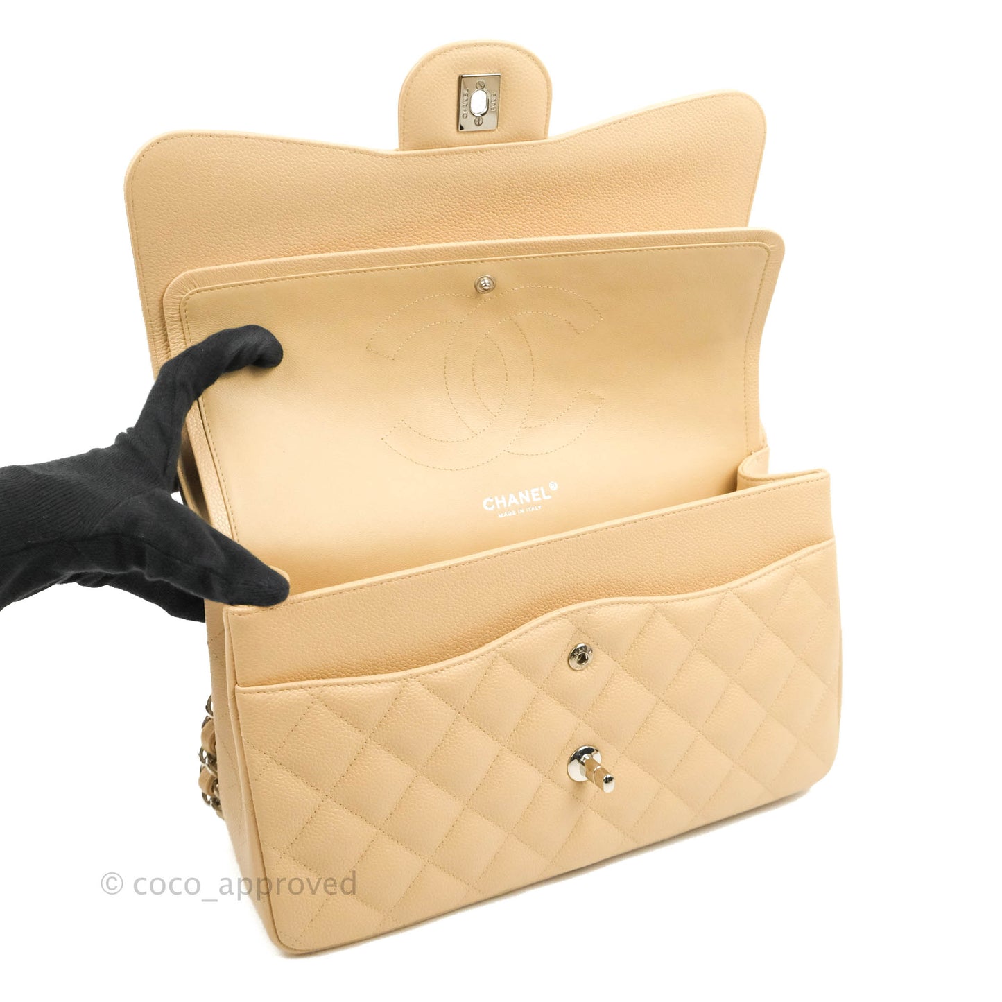 Chanel Jumbo Double Flap Beige Caviar Silver Hardware⁣⁣