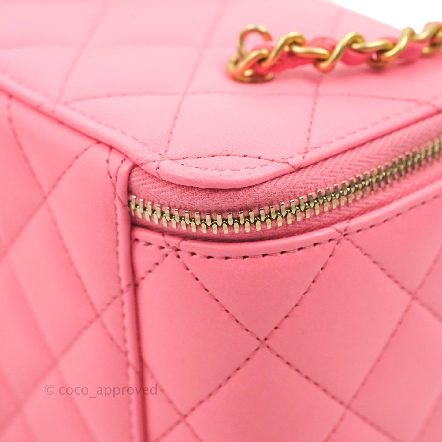 Chanel Vanity with Pearl Crush Chain Pink Lambskin Aged Gold Hardware