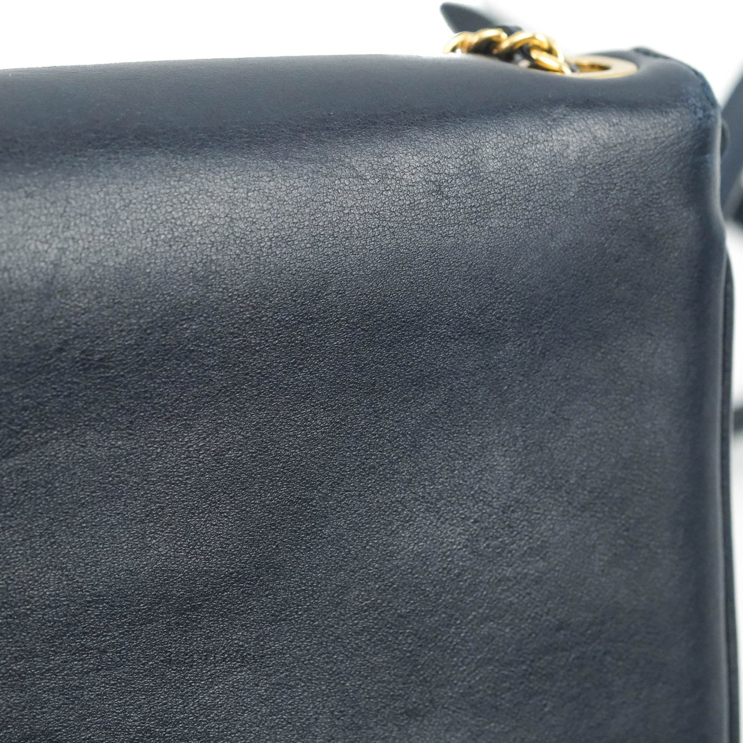 Chanel Flat Flap Bag With Chain Navy Calfskin Gold Hardware