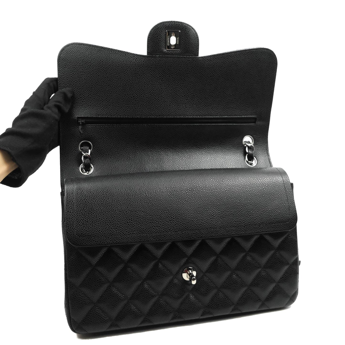 Chanel Jumbo Double Flap Black Caviar Silver Hardware⁣⁣