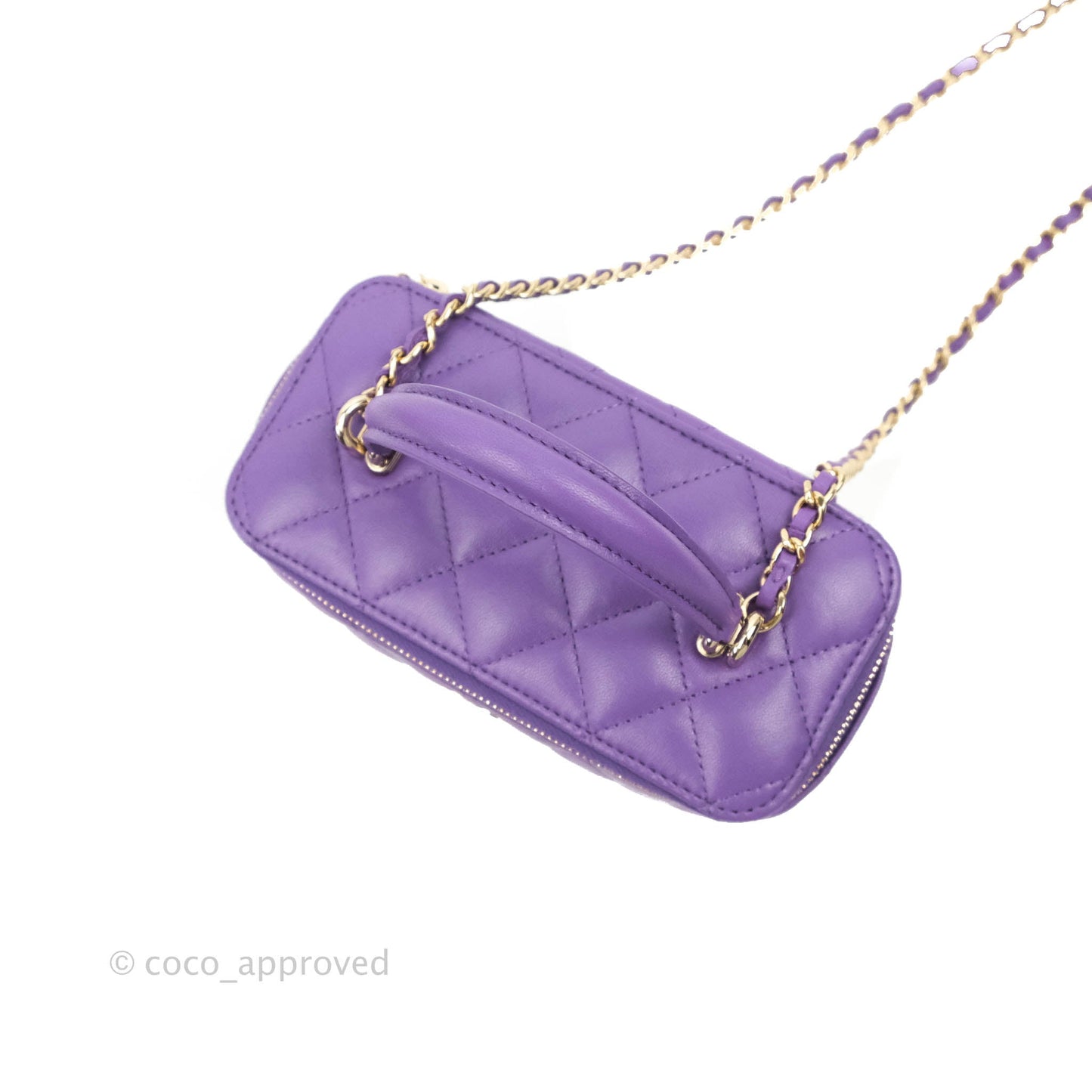 Chanel Classic Vanity Rectangular Top Handle With Chain Purple Lambskin Gold Hardware
