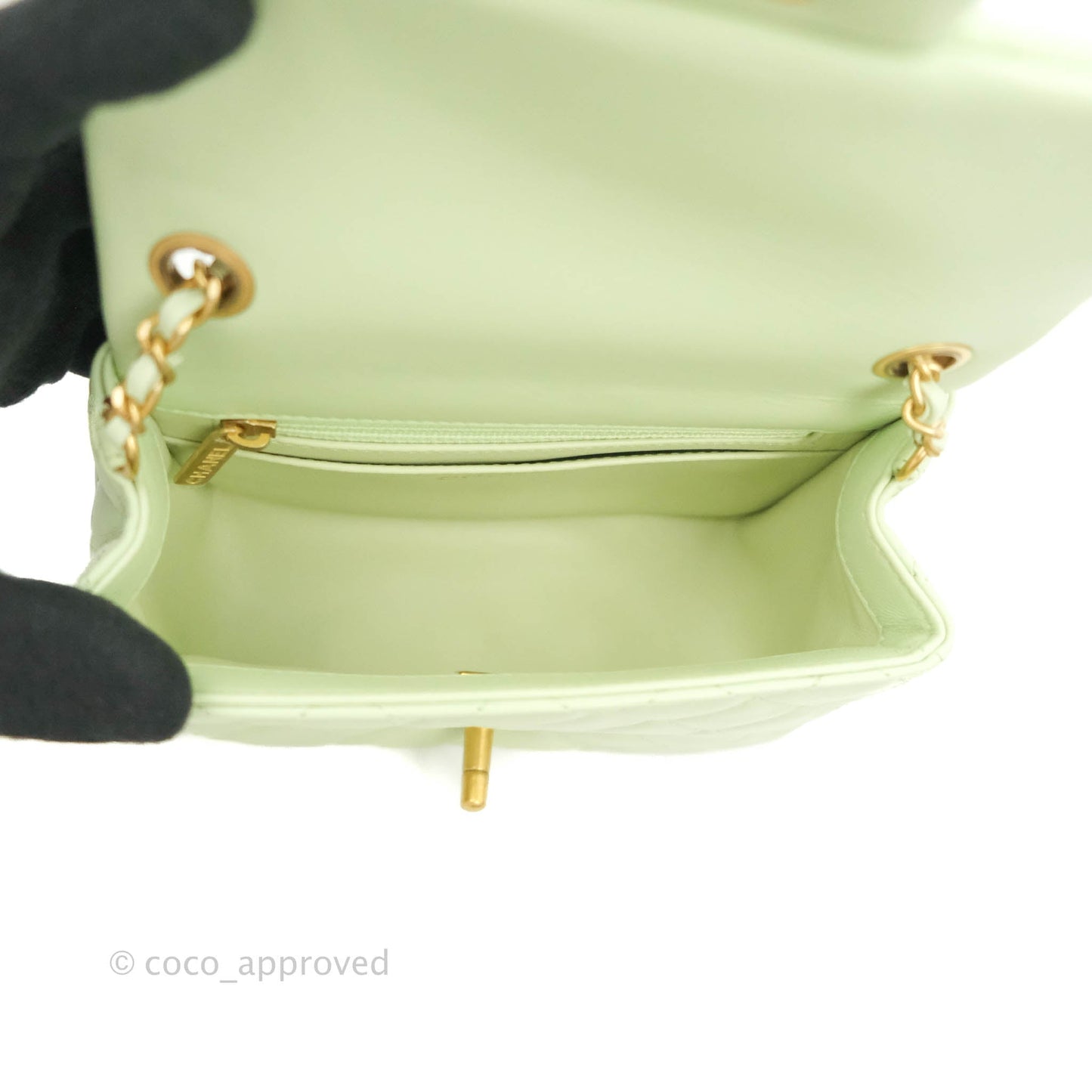 Chanel Pearl Crush Mini Square Quilted Avocado Green Lambskin Aged Gold Hardware