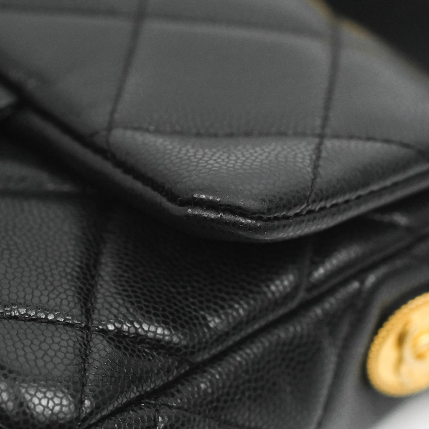 Chanel Mini Flap with Coin Charm Black Caviar Aged Gold Hardware 22A