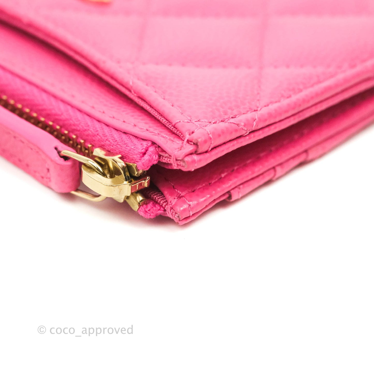 Chanel Quilted CC Zipped Card Holder Pink Caviar Gold Hardware