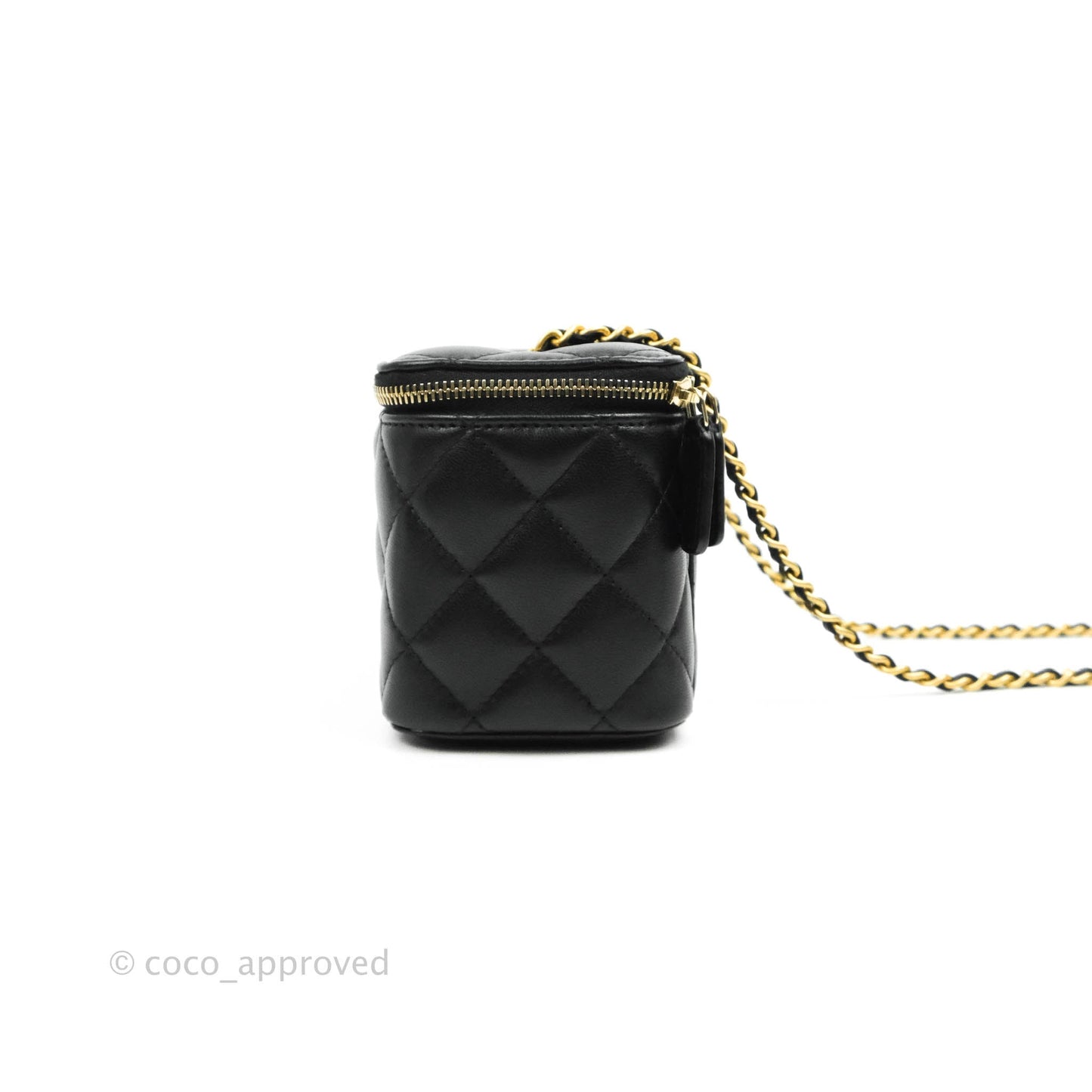 Chanel Vanity with Pearl Crush Chain in Black Lambskin Aged Gold Hardware
