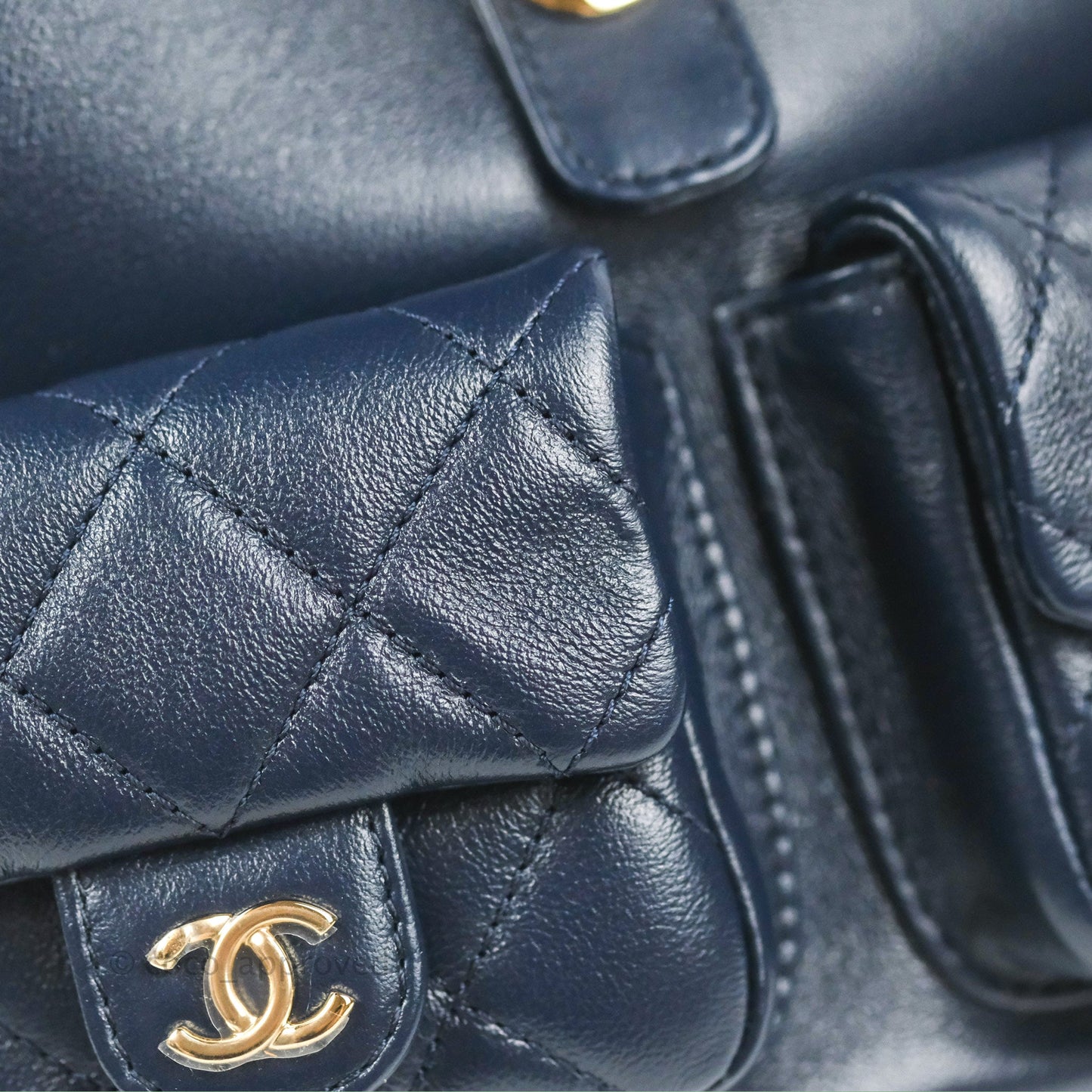 Chanel Duma Backpack Medium Navy Calfskin Gold Hardware 23P