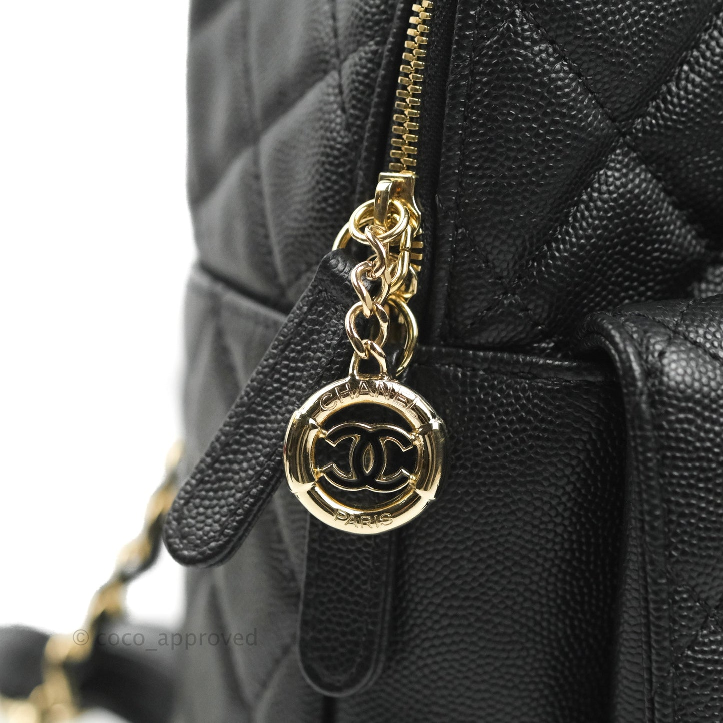Chanel Quilted Large CC Day Backpack Black Caviar Gold Hardware