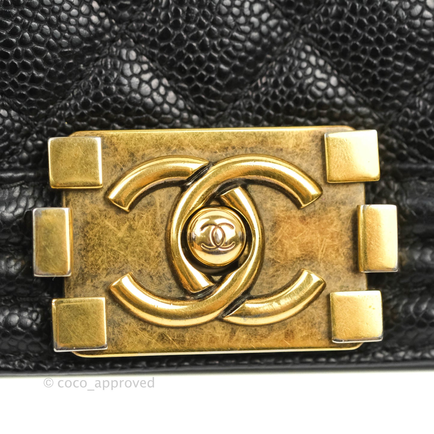 Chanel Quilted Small Boy Black Caviar Aged Gold Hardware