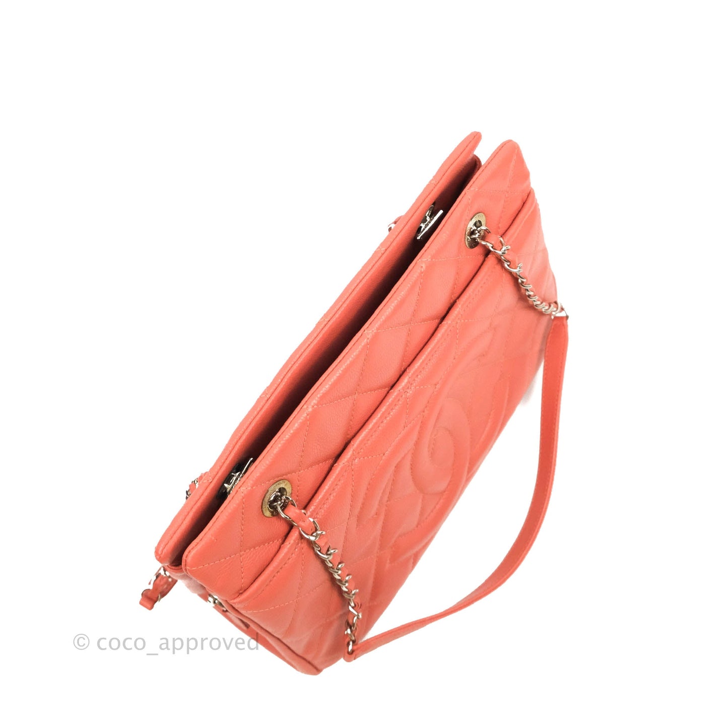 Chanel Quilted Caviar Leather Timeless CC Soft Shopping Tote Bag Coral Pink