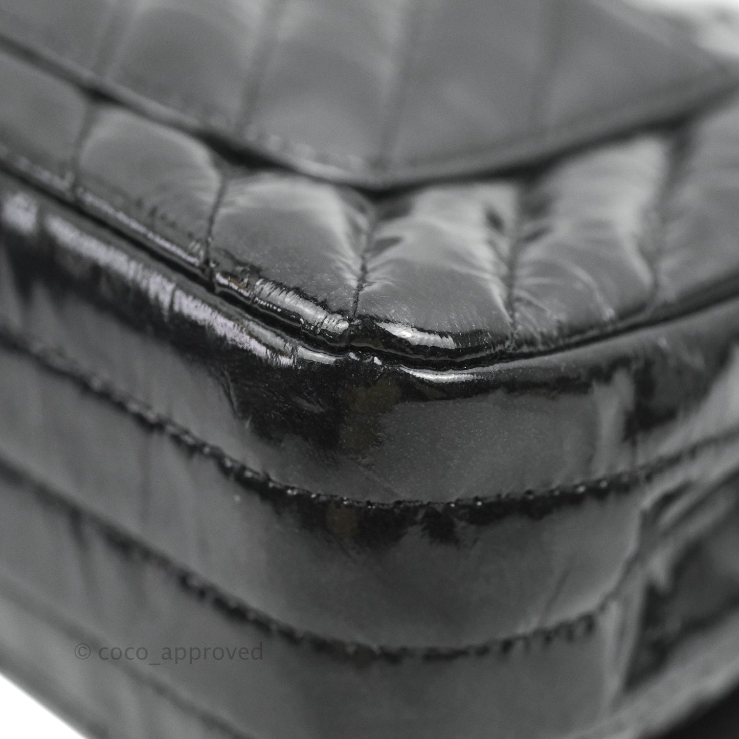 Chanel Mini Rectangular Flap Chevron Black Crumpled Metallic Patent So Black