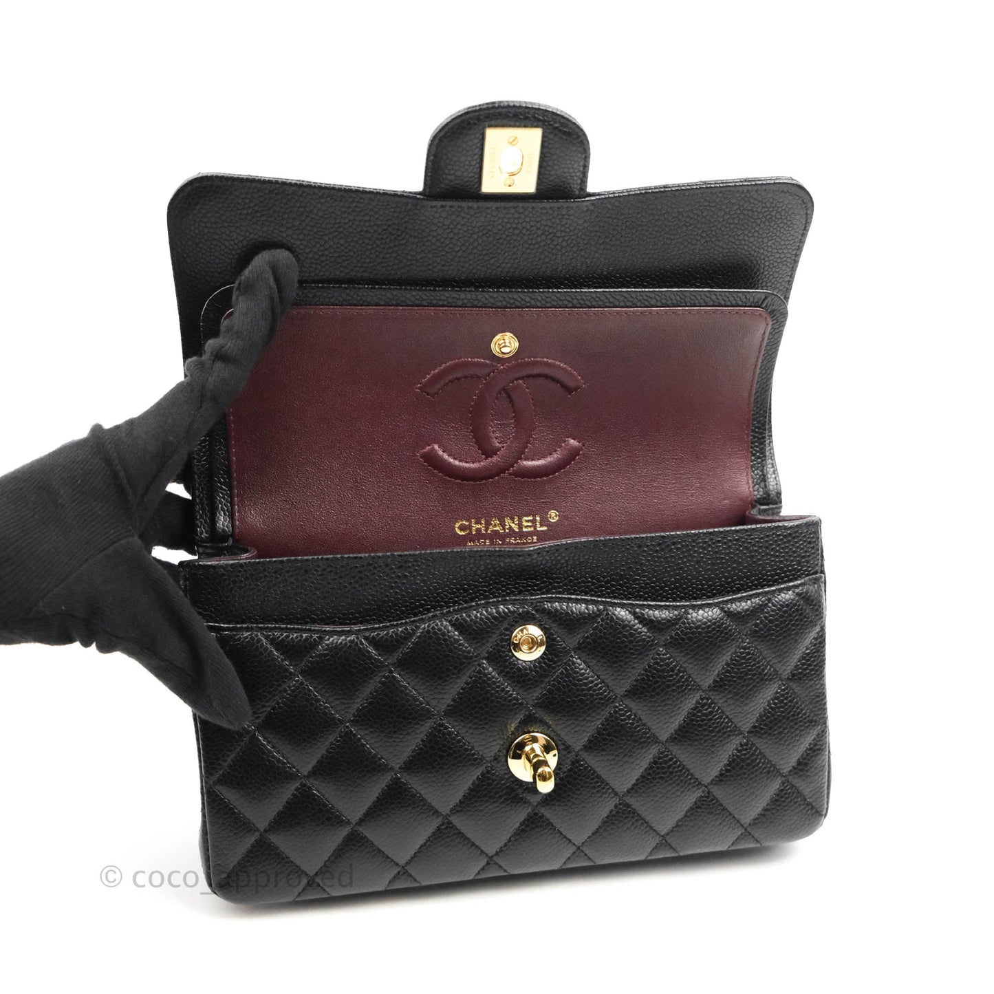 Chanel Small Classic Quilted Flap Black Caviar Gold Hardware
