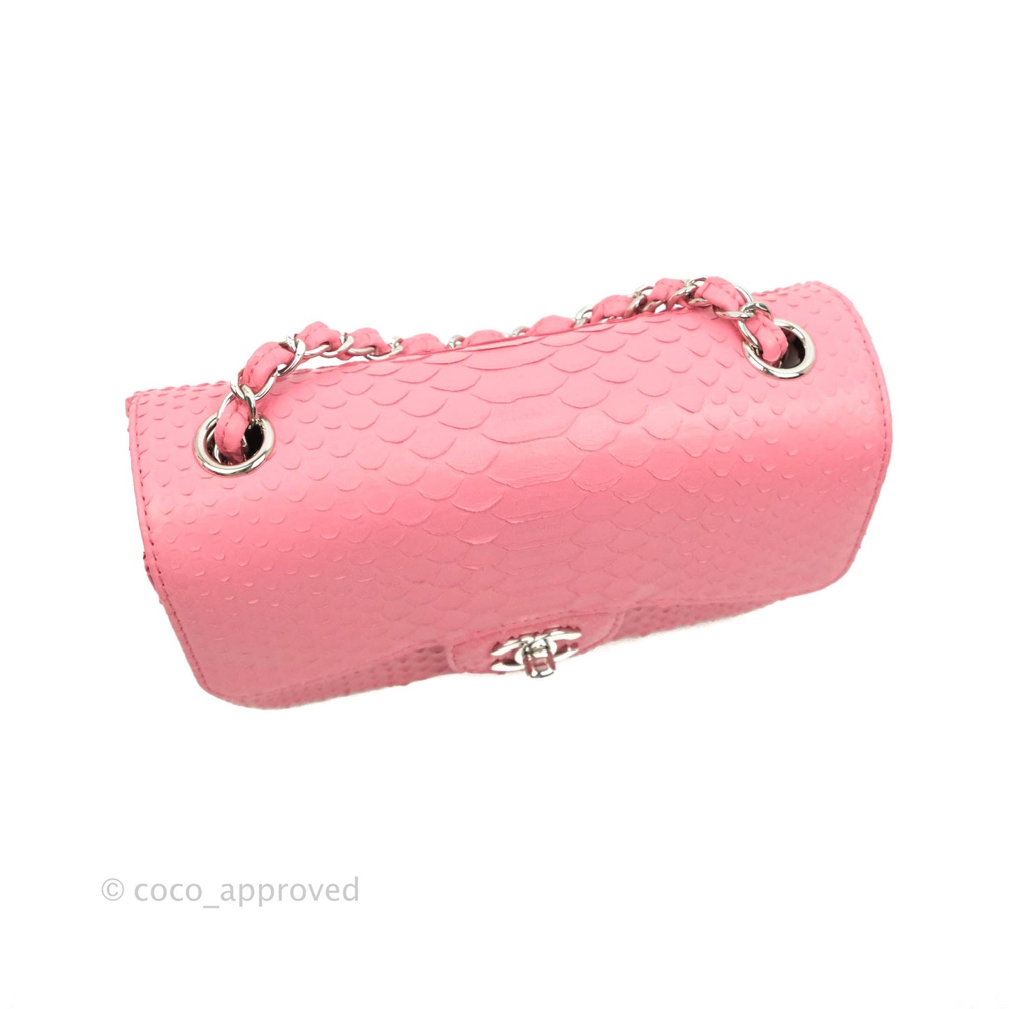 Chanel Quilted Mini Rectangular Python Pink Silver Hardware