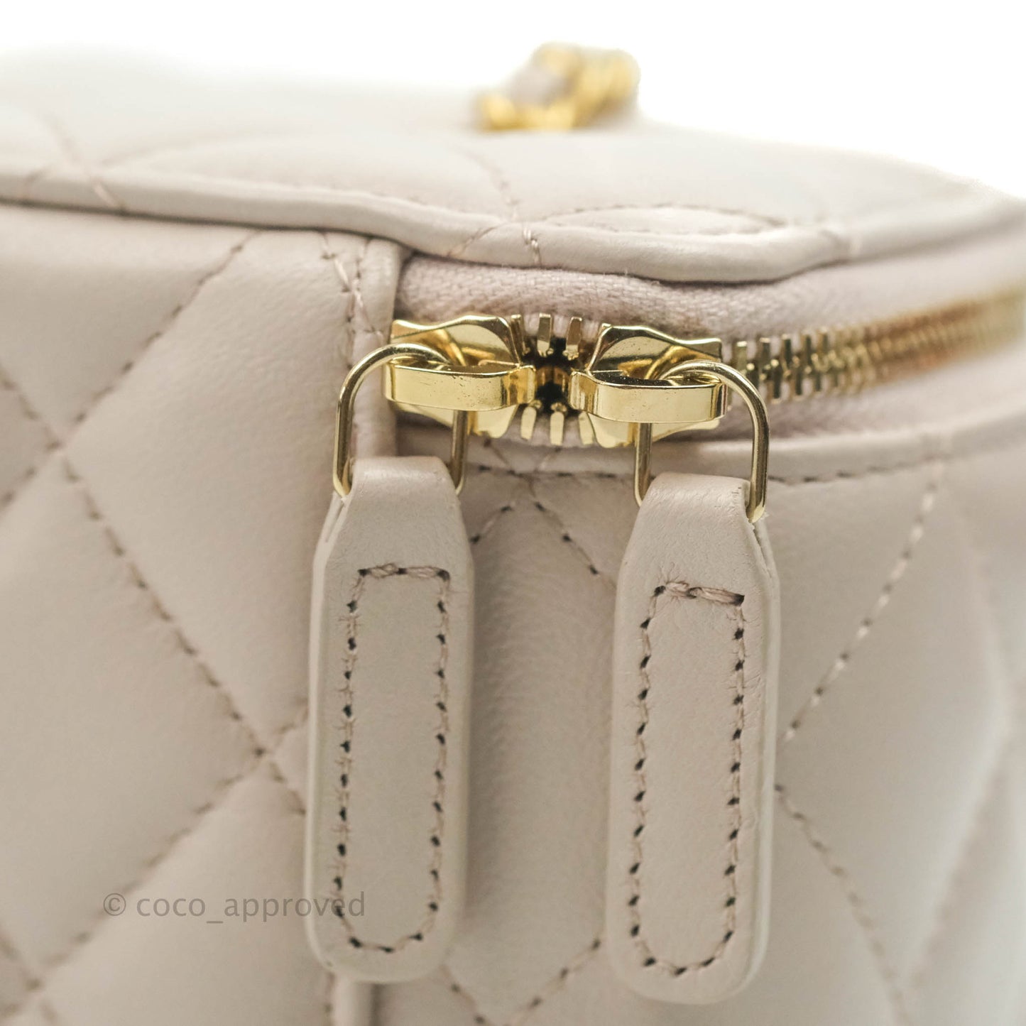 Chanel Vanity with Pearl Crush Chain Pale Lilac Pink Lambskin Aged Gold Hardware