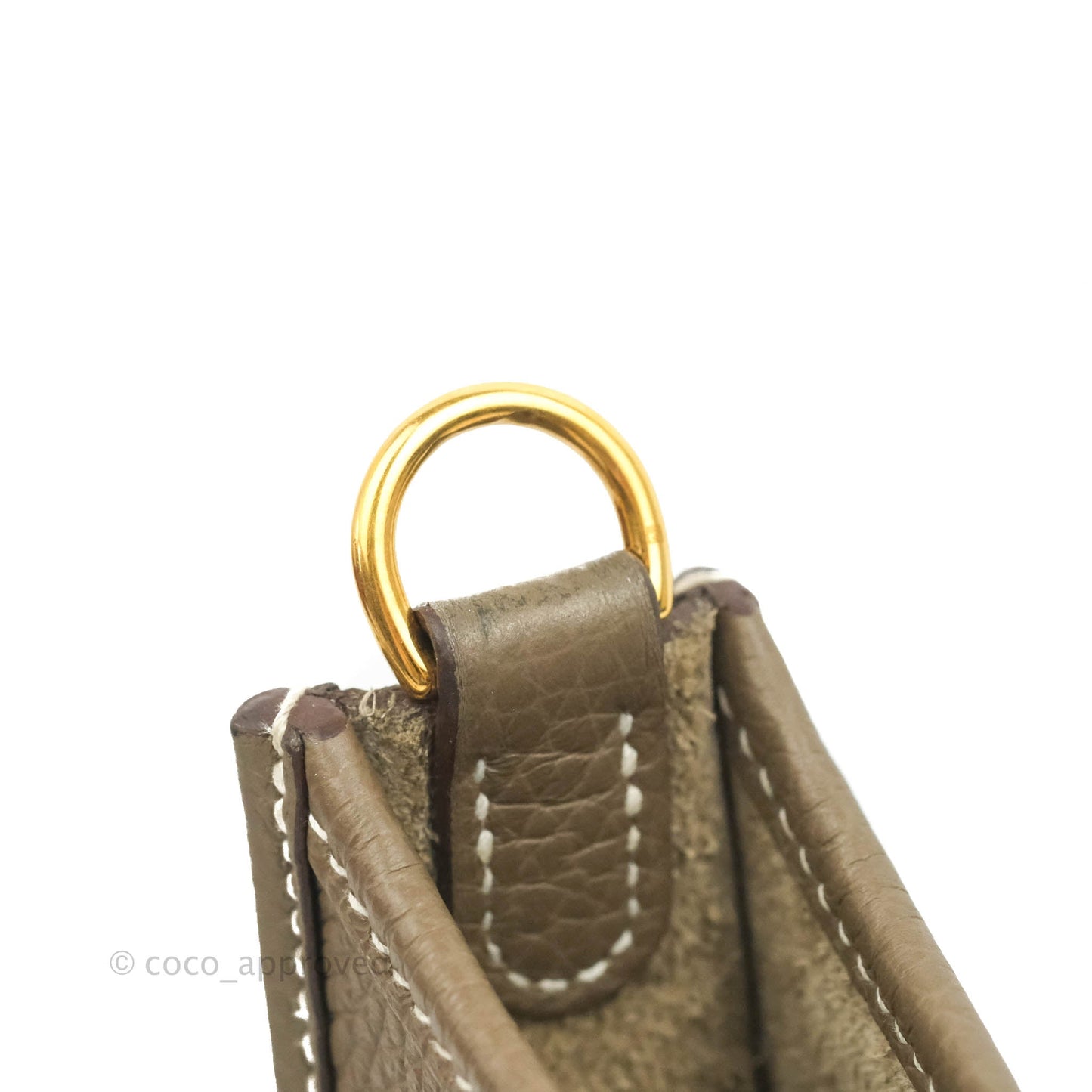 Hermès Mini Evelyne Etoupe Clemence Gold Hardware with Bleu Indigo Strap