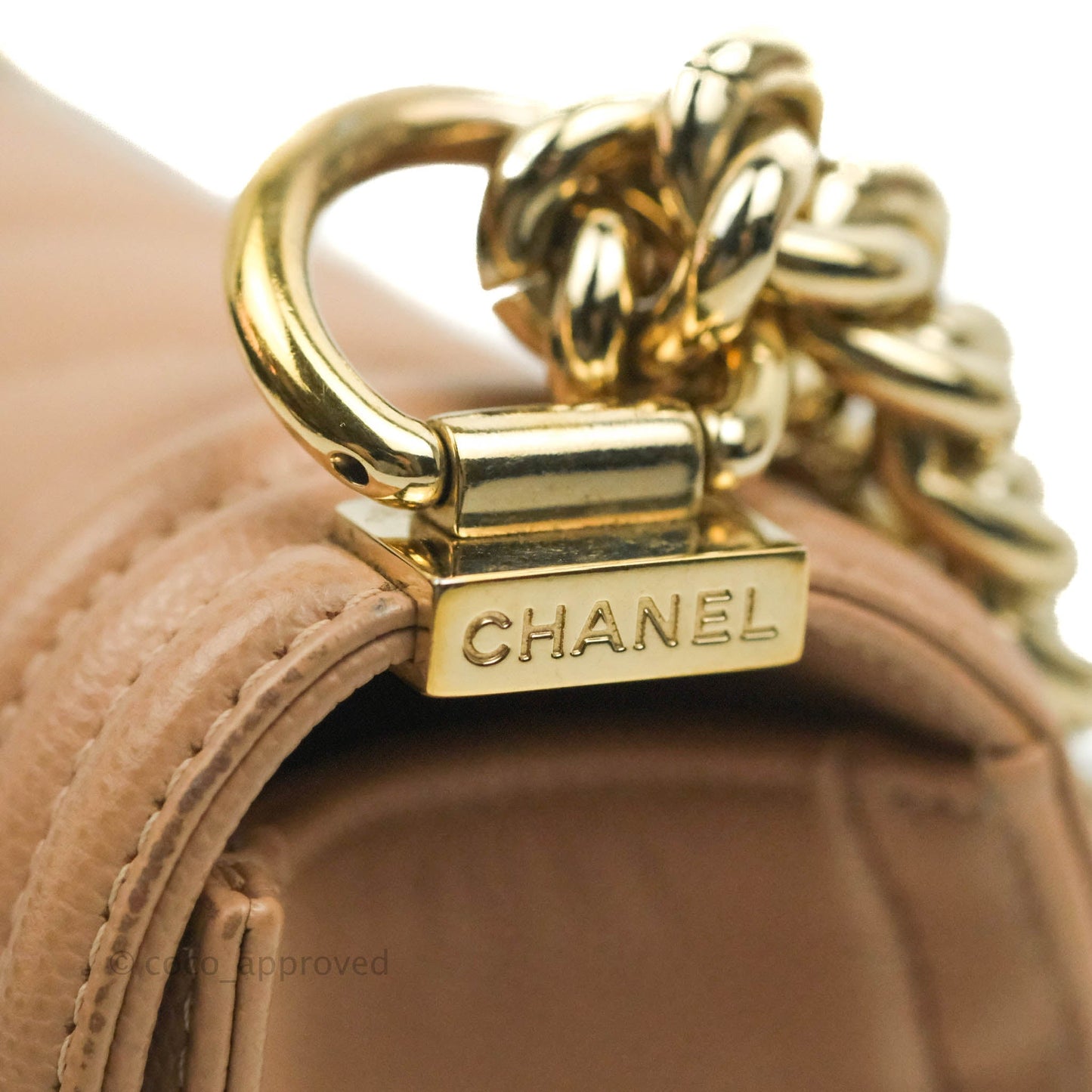 Chanel Small Chevron Boy Dark Beige Caviar Gold Hardware