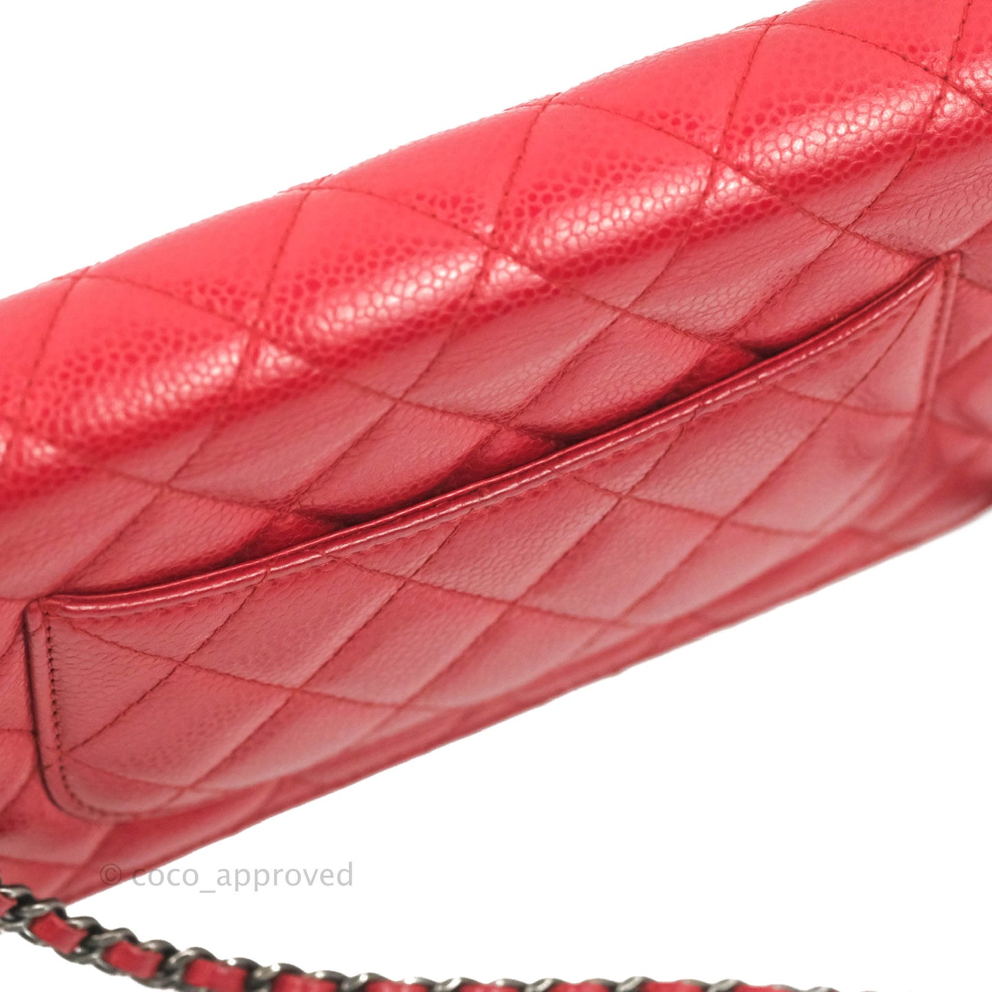 Chanel Quilted Classic Wallet on Chain WOC Red Caviar Ruthenium Hardware