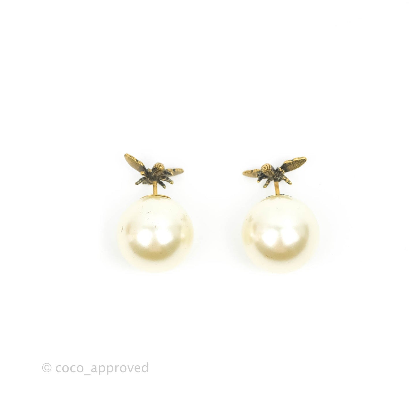 Christian Dior Pearl Tribales Bee Earrings Gold