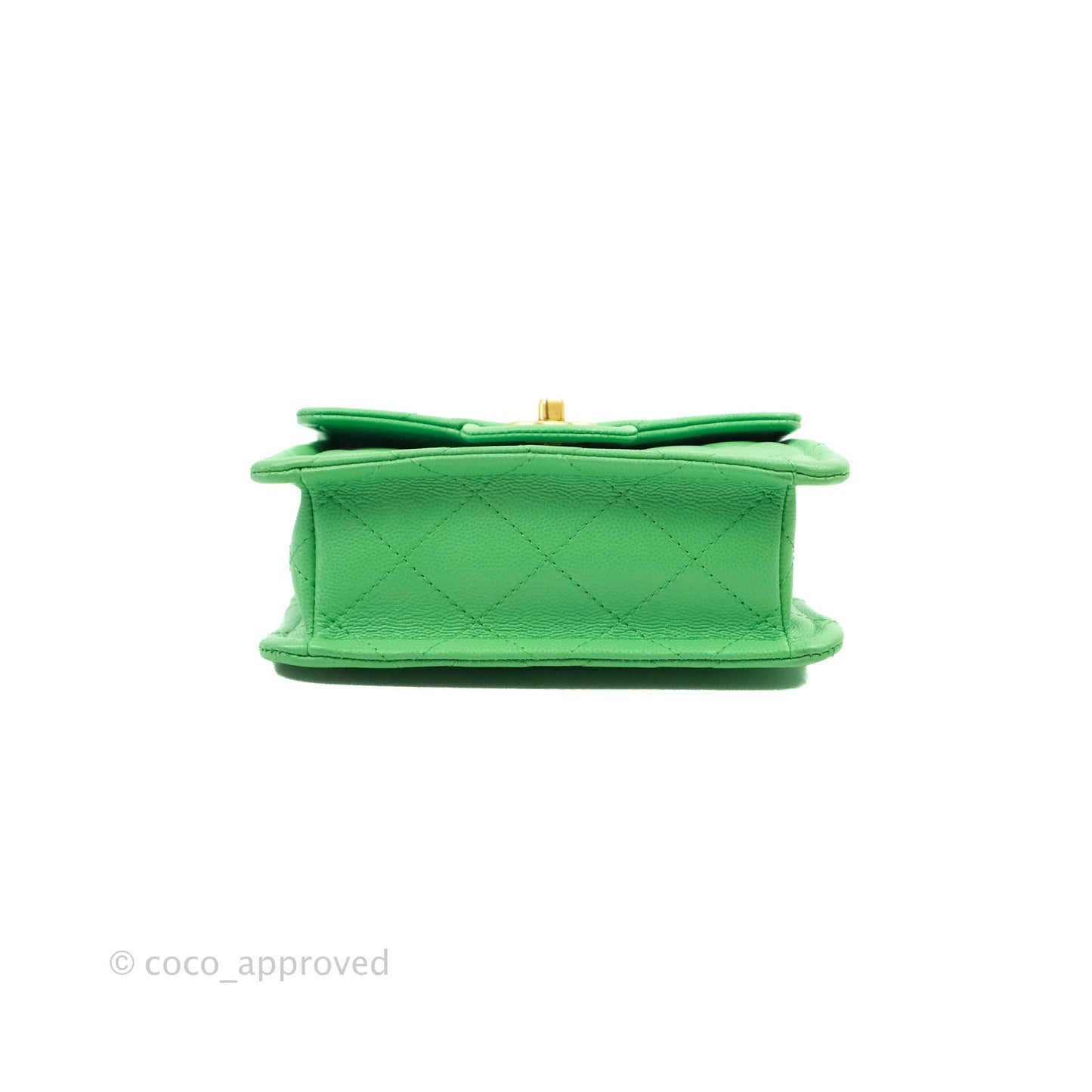 Chanel Mini Square Sweet Quilted Flap Green Caviar Aged Gold Hardware 21P