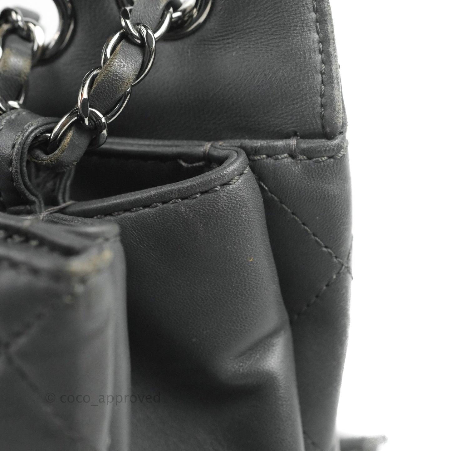 Chanel Quilted Jumbo Coco Loop Flap Dark Grey Lambskin Silver Hardware
