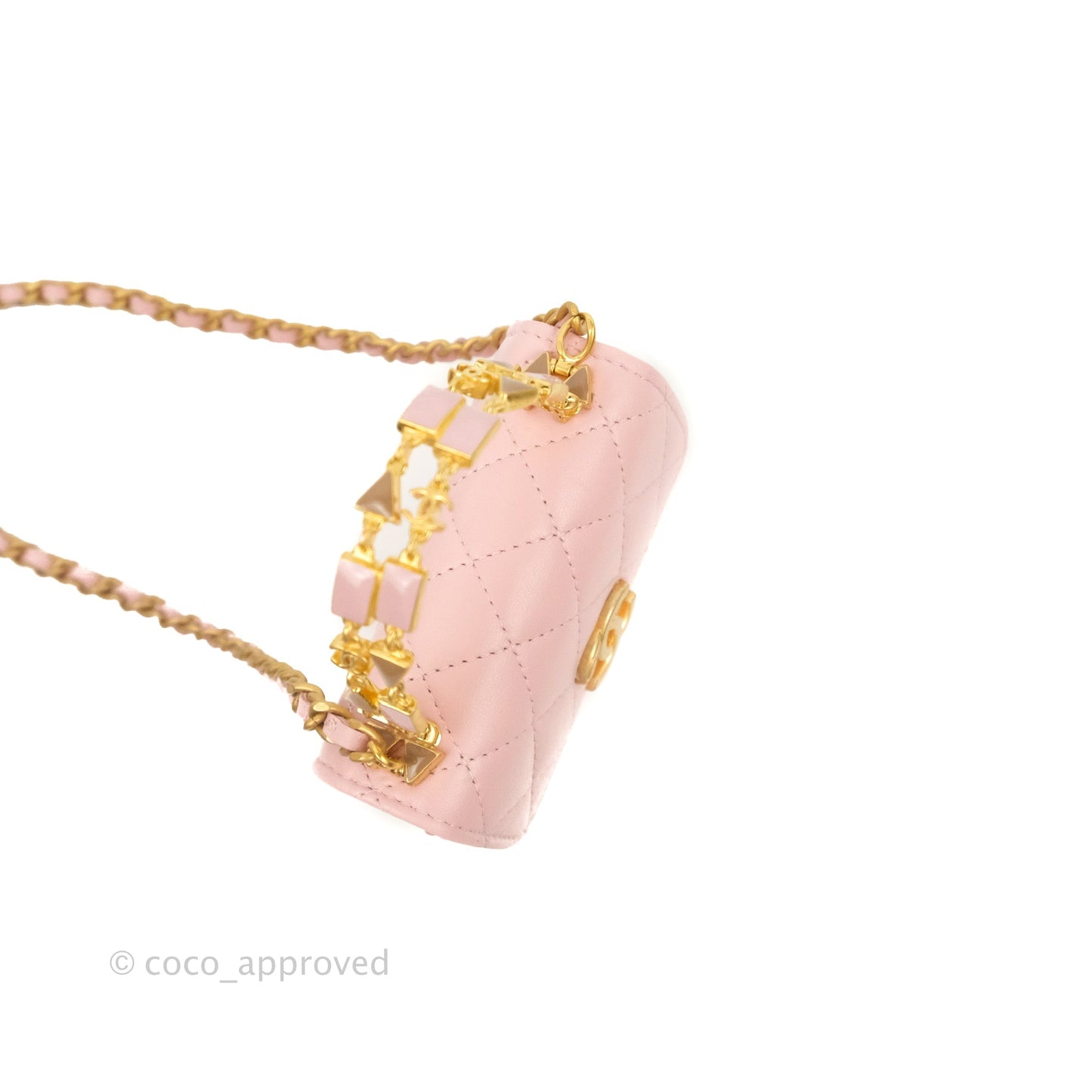 Chanel Mini Enamel Handle Clutch on Chain Pink Lambskin Gold Hardware 22B