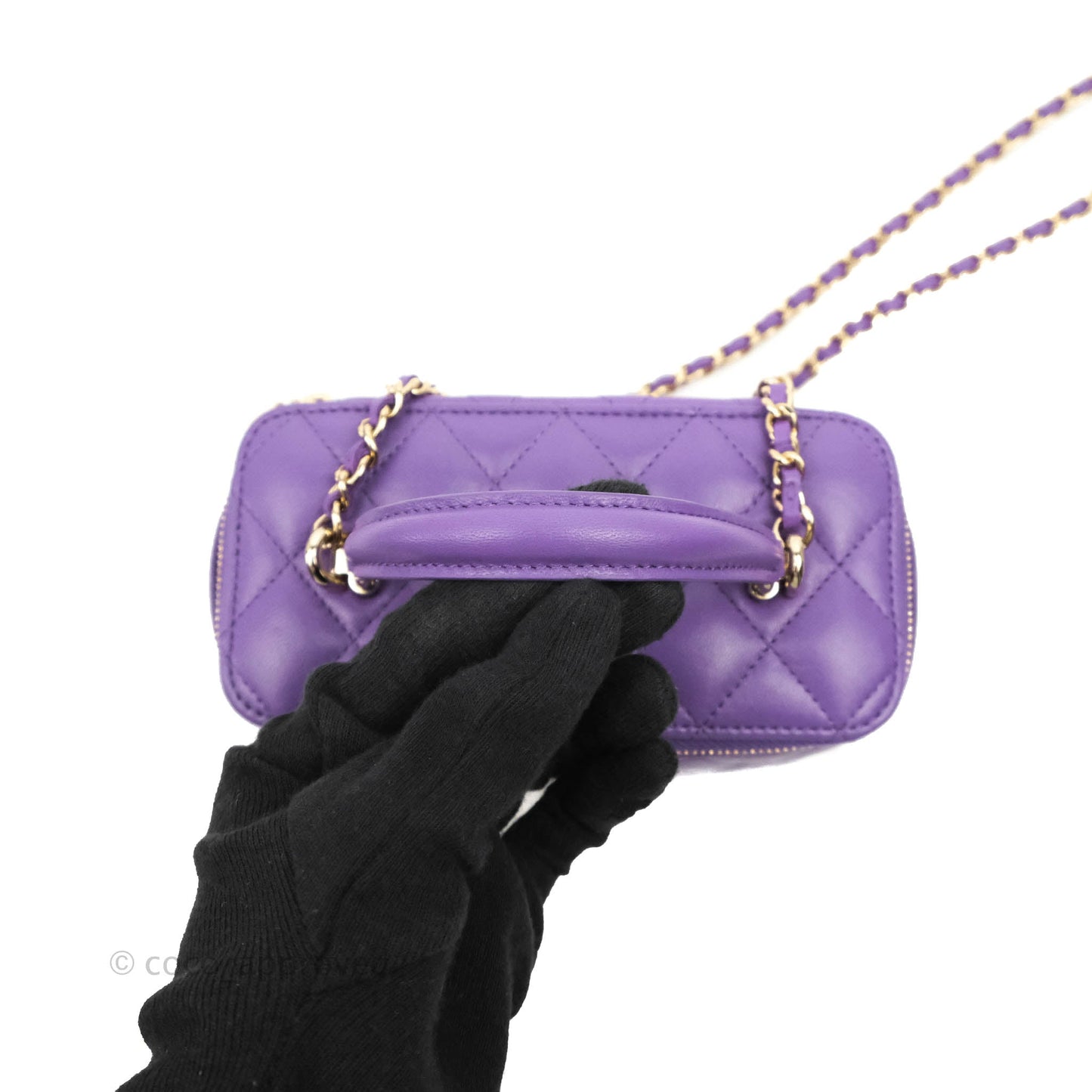 Chanel Classic Vanity Rectangular Top Handle With Chain Purple Lambskin Gold Hardware