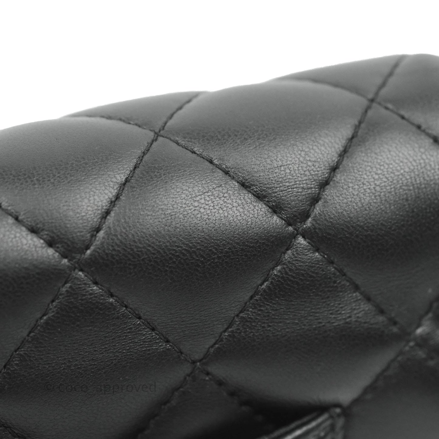 Chanel Logo Pearl Chain Flap Bag Black Lambskin Gold Hardware
