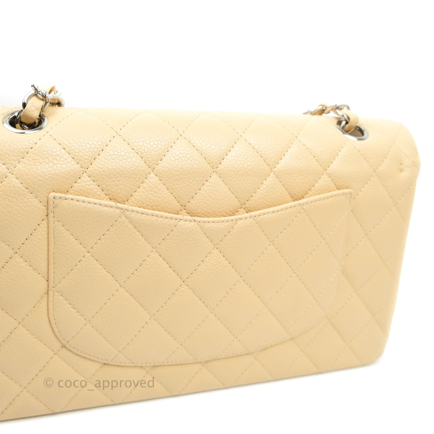 Chanel Classic M/L Medium Flap Quilted Beige Caviar Silver Hardware