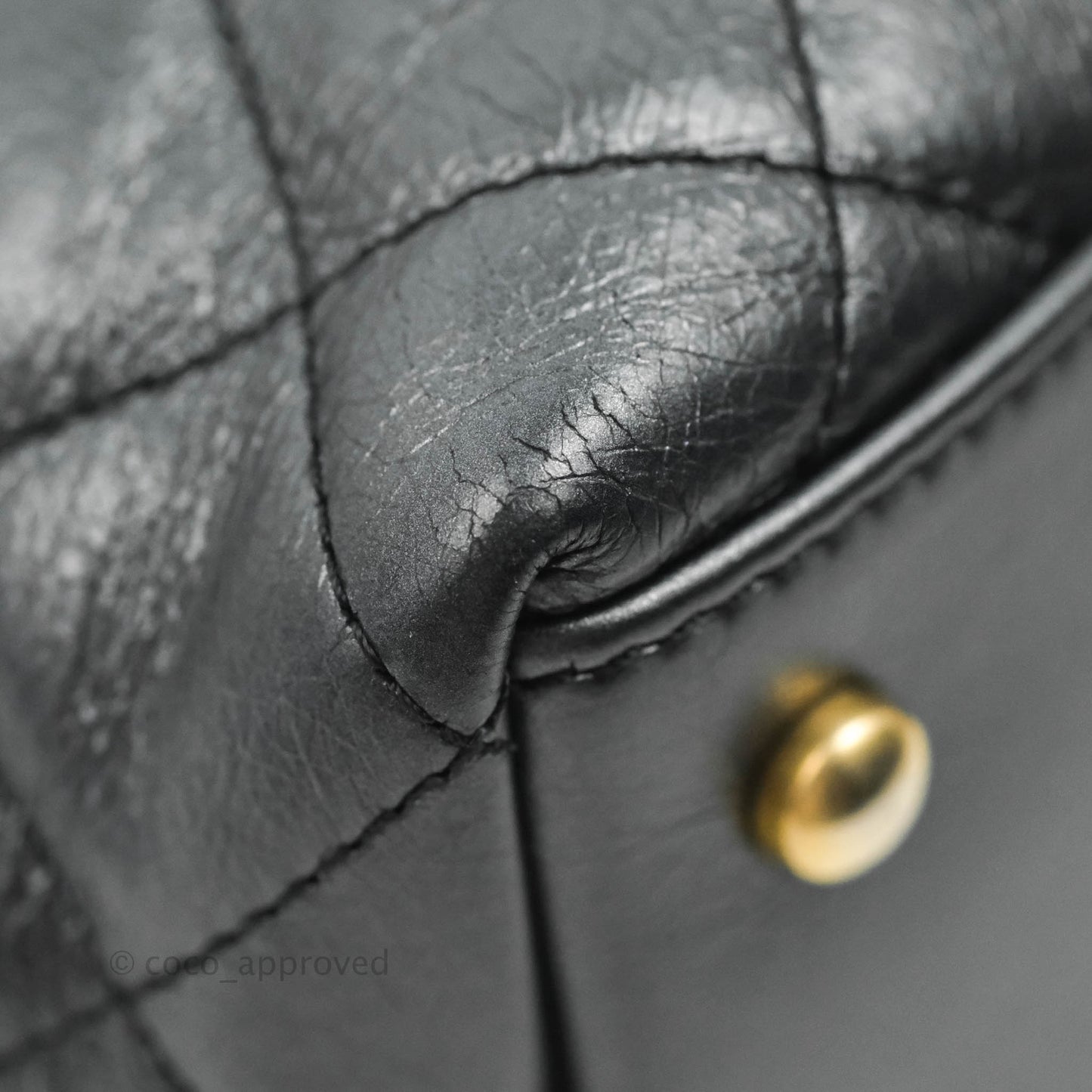 Chanel Quilted Drawstring Shopping Tote Bag Metallic Dark Grey Aged Calfskin Aged Gold Hardware