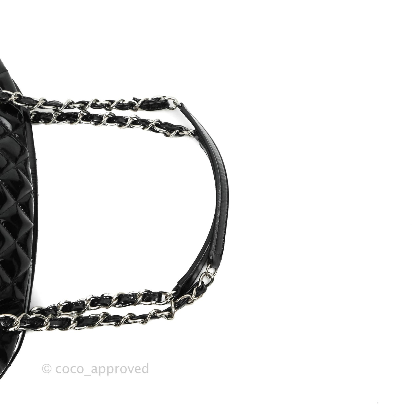 Chanel Mademoiselle Medium Bowling Black Patent Leather Silver Hardware