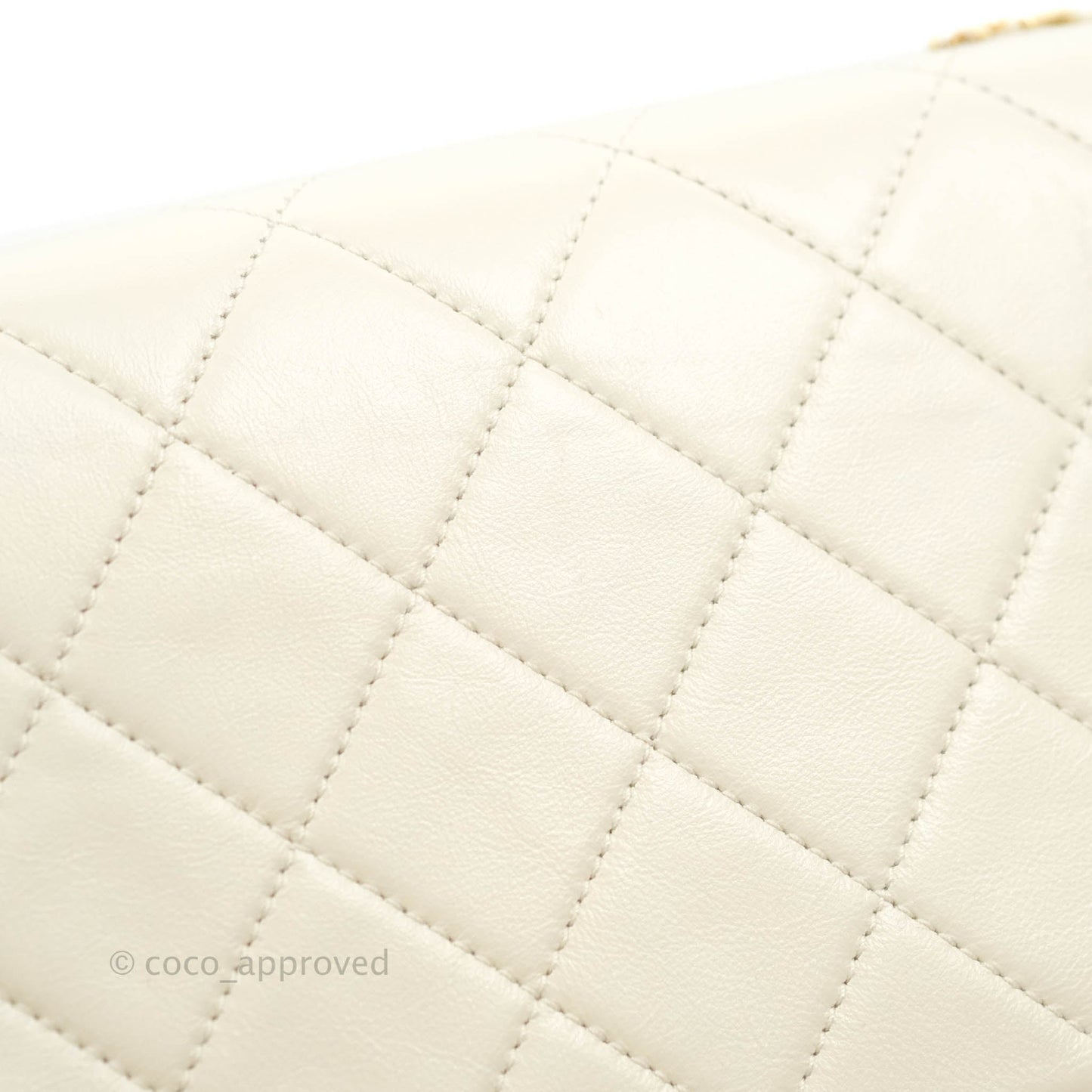 Chanel Mini Rectangular Crystal Pearls Chain Flap White Calfskin Aged Gold Hardware