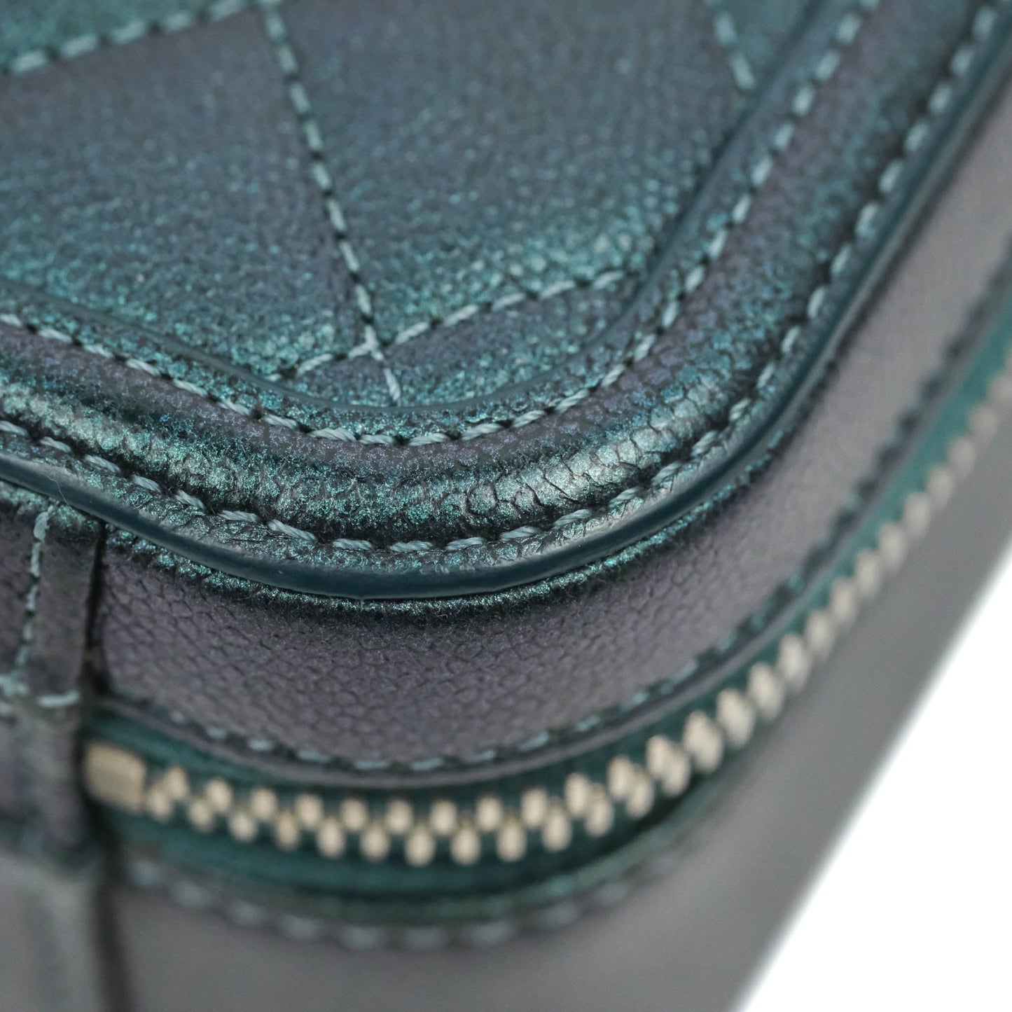Chanel Quilted Medium CC Filigree Vanity Case Iridescent Dark Turquoise Caviar Rainbow Hardware