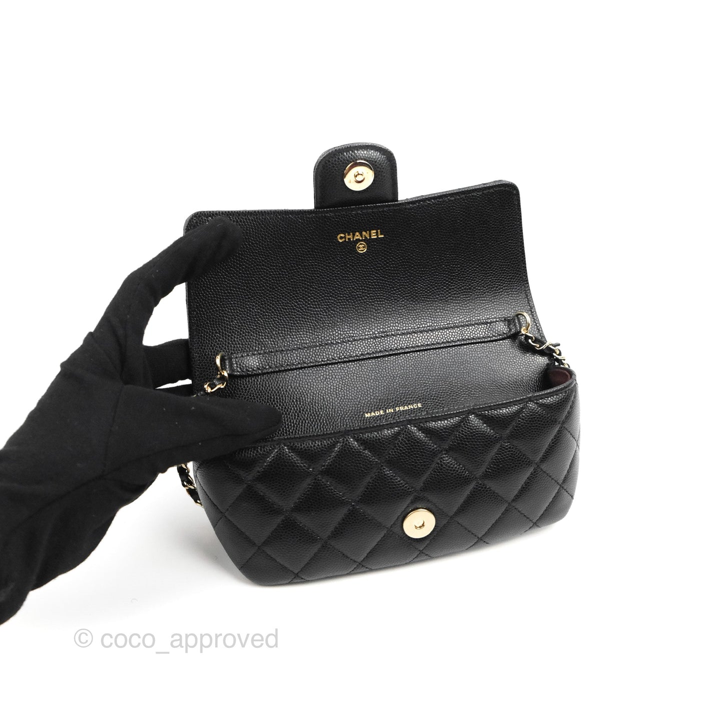 Chanel Quilted Case With Chain Black Caviar Gold Hardware
