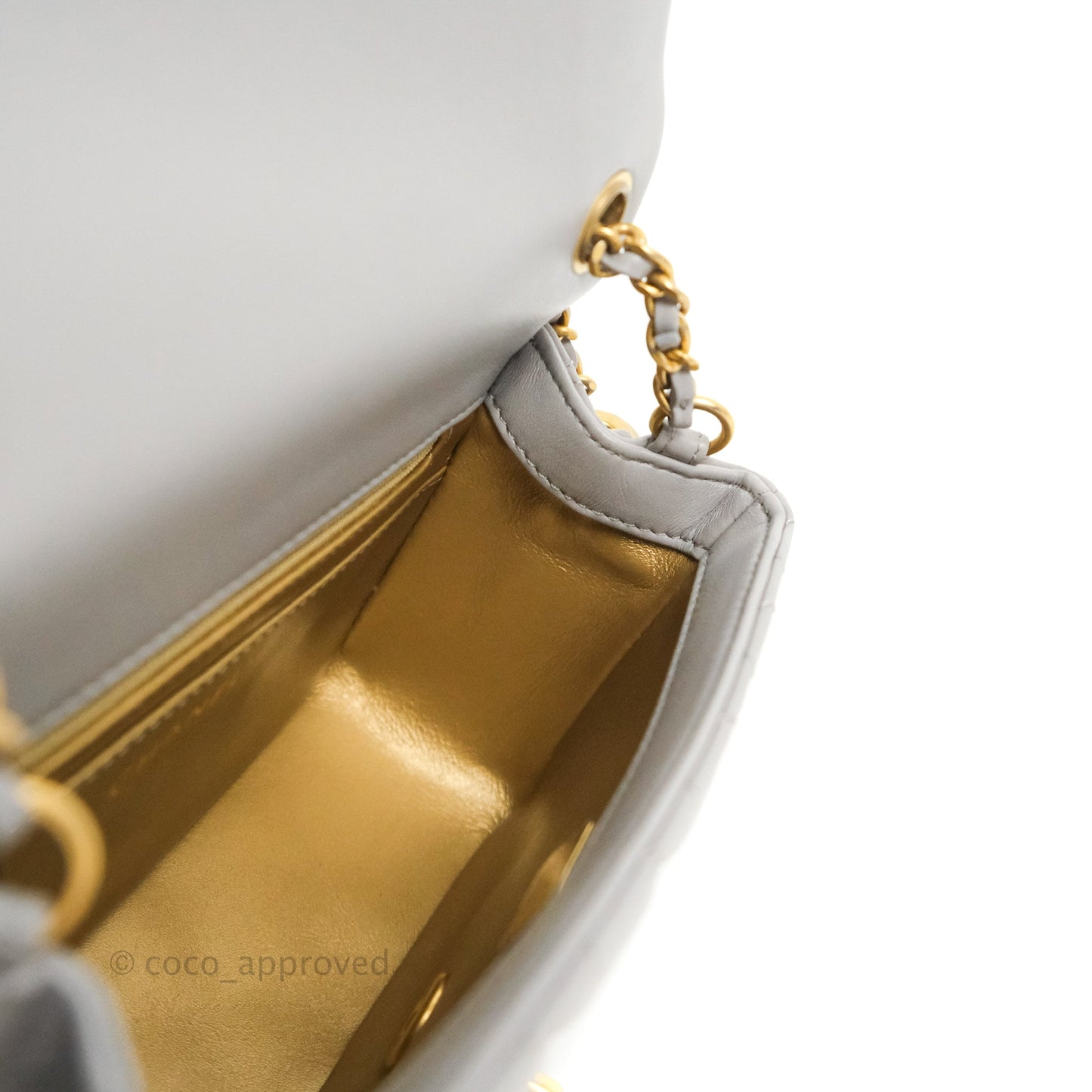 Chanel Mini Square Pearl Crush Quilted Grey Lambskin Aged Gold Hardware