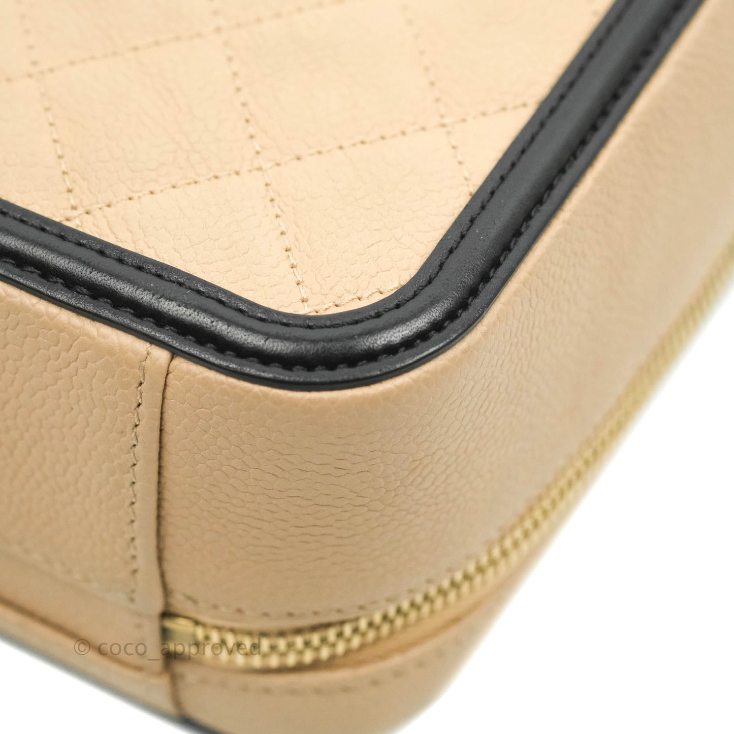 Chanel Quilted Medium CC Filigree Vanity Case Beige Caviar Gold Hardware