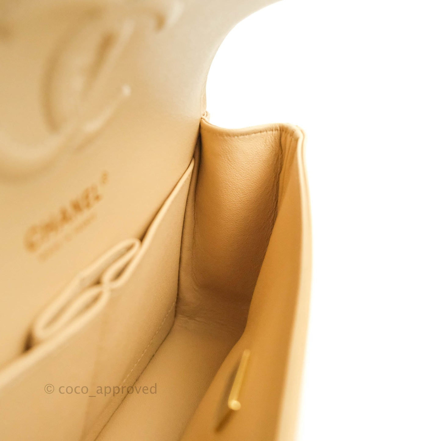 Chanel S/M Small Classic Quilted Flap Beige Caviar Gold Hardware