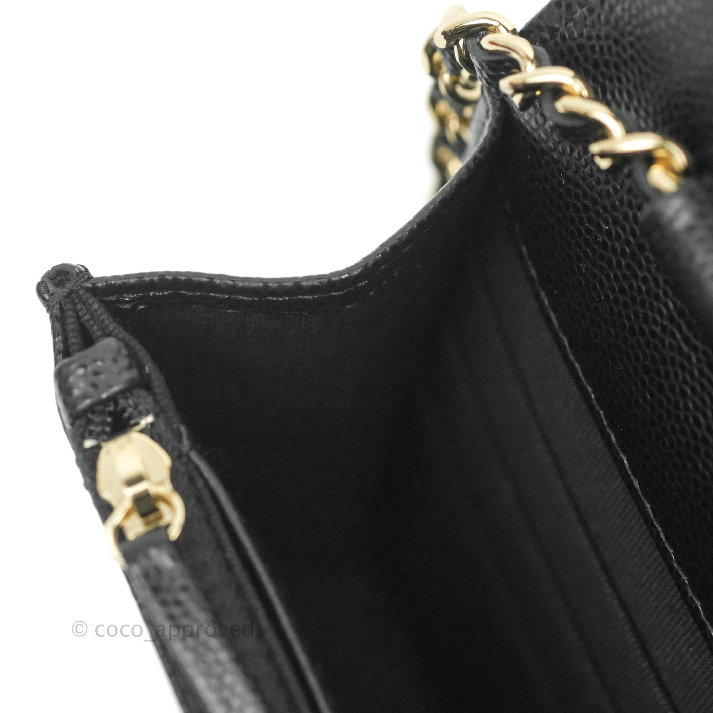 Chanel Quilted WOC Black Caviar Gold Hardware With Charms